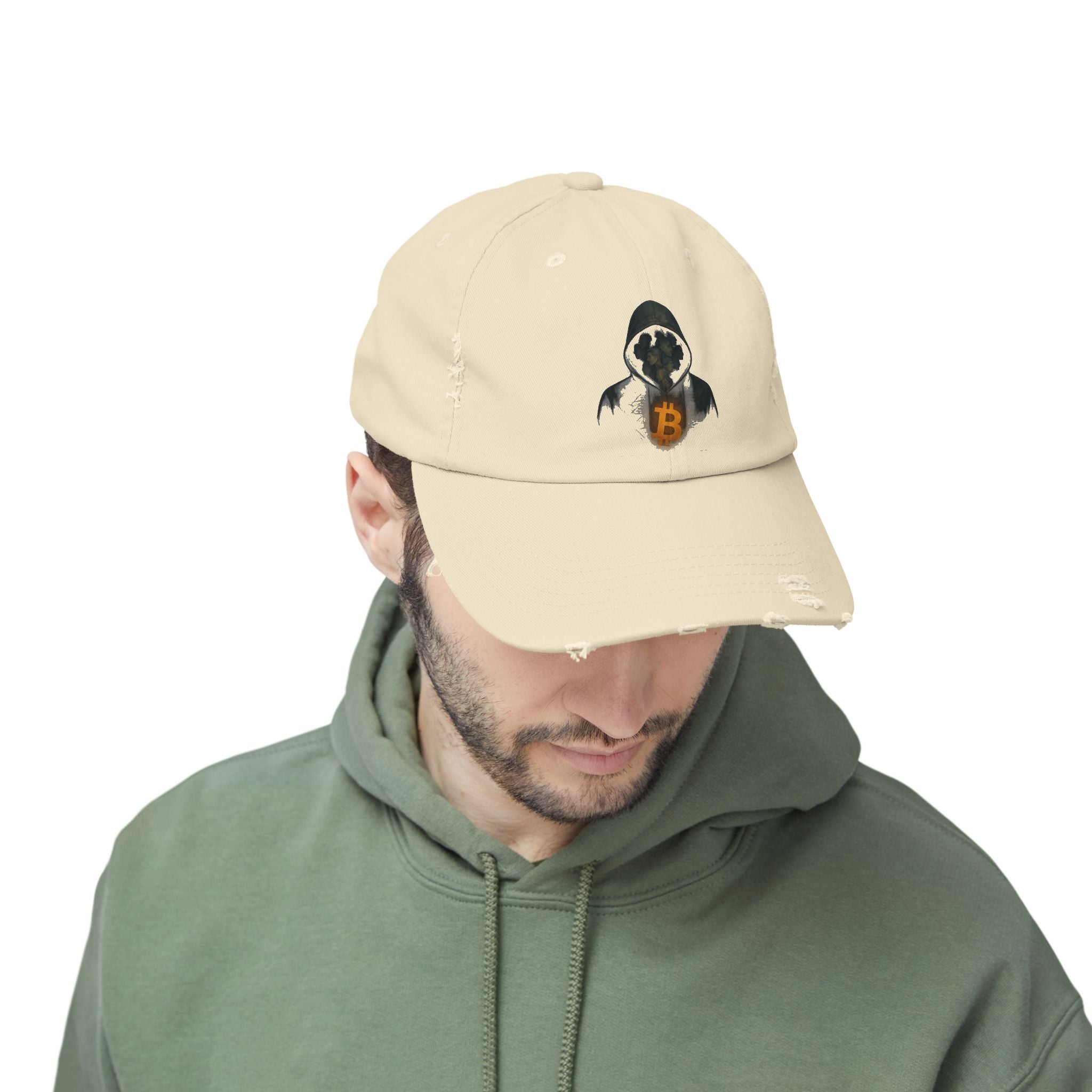 We Are All Satoshi Hat. Distressed Beige Unisex Cap for True Bitcoin Believers