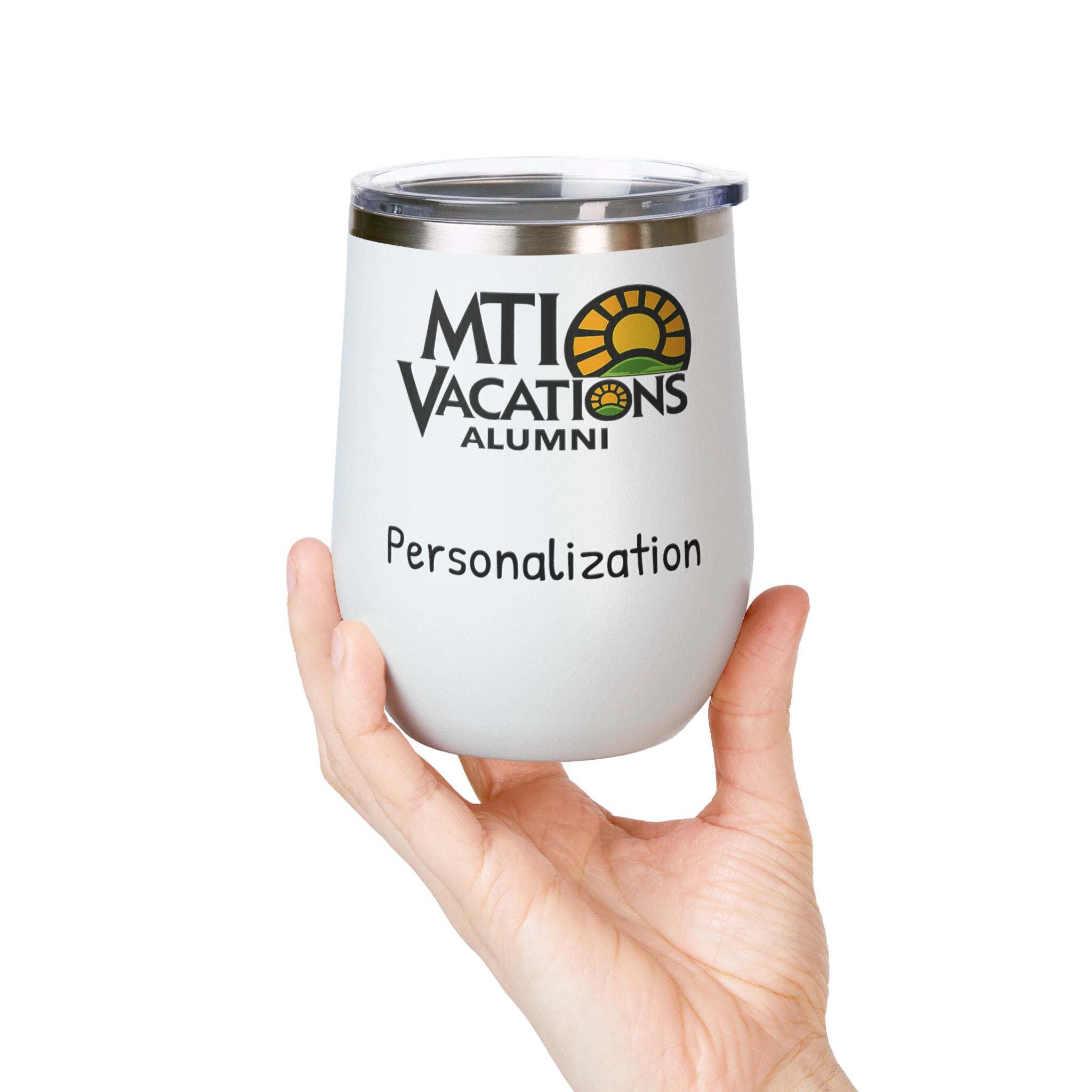 MTI Vacations Personalized Wine Tumbler | Travel Mug for Wine Lovers | Alumni Keepsake | Drinking Companion for Celebrations | 12 oz