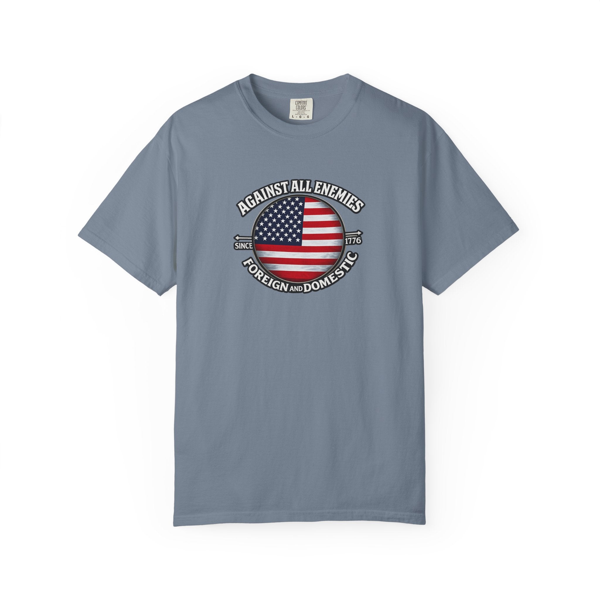 Against All Enemies Shirt | Patriotic American Flag T-Shirt | 1776 USA Shirt | Military Veteran Patriot Gift | 6 colors - 100% cotton
