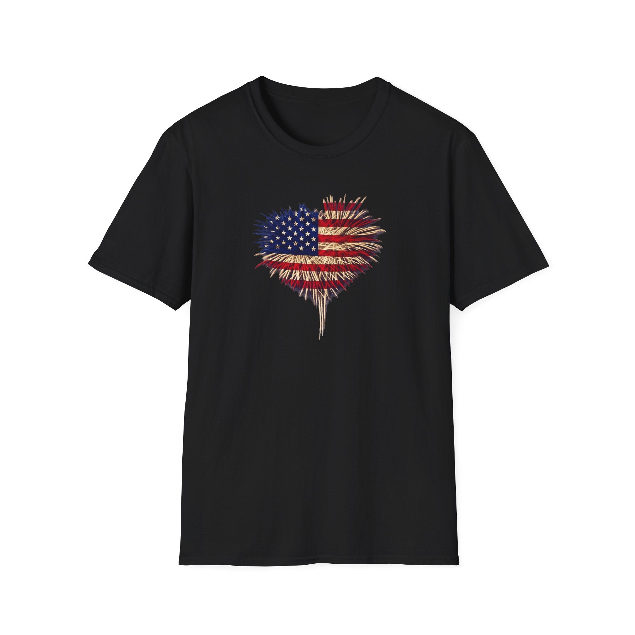 American Flag Fireworks Heart T-Shirt | Patriotic 4th of July Shirt | USA Independence Day Tee | 7 colors - 100% cotton