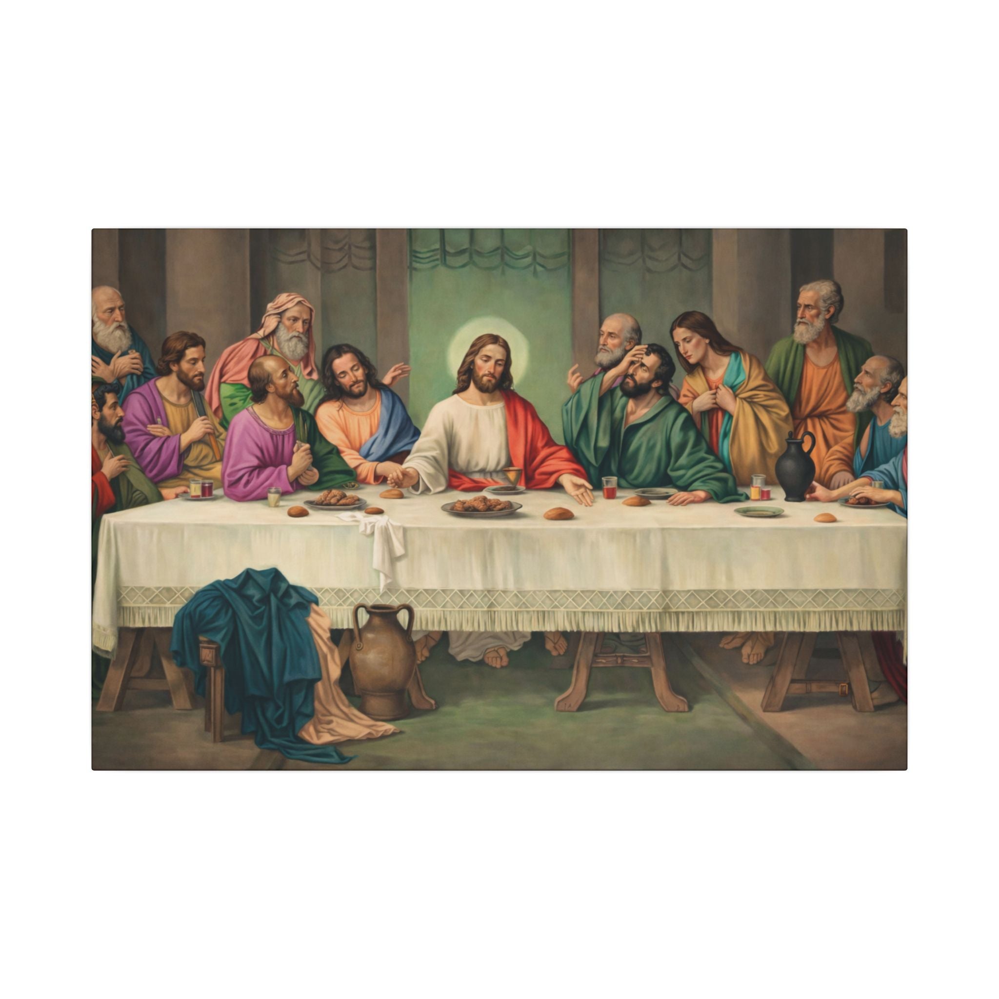 Last Supper Canvas Wall Art | Christian Wall Decor | Jesus & Apostles Religious Painting | Biblical Artwork | Church Home Decor  | 24" x 16"
