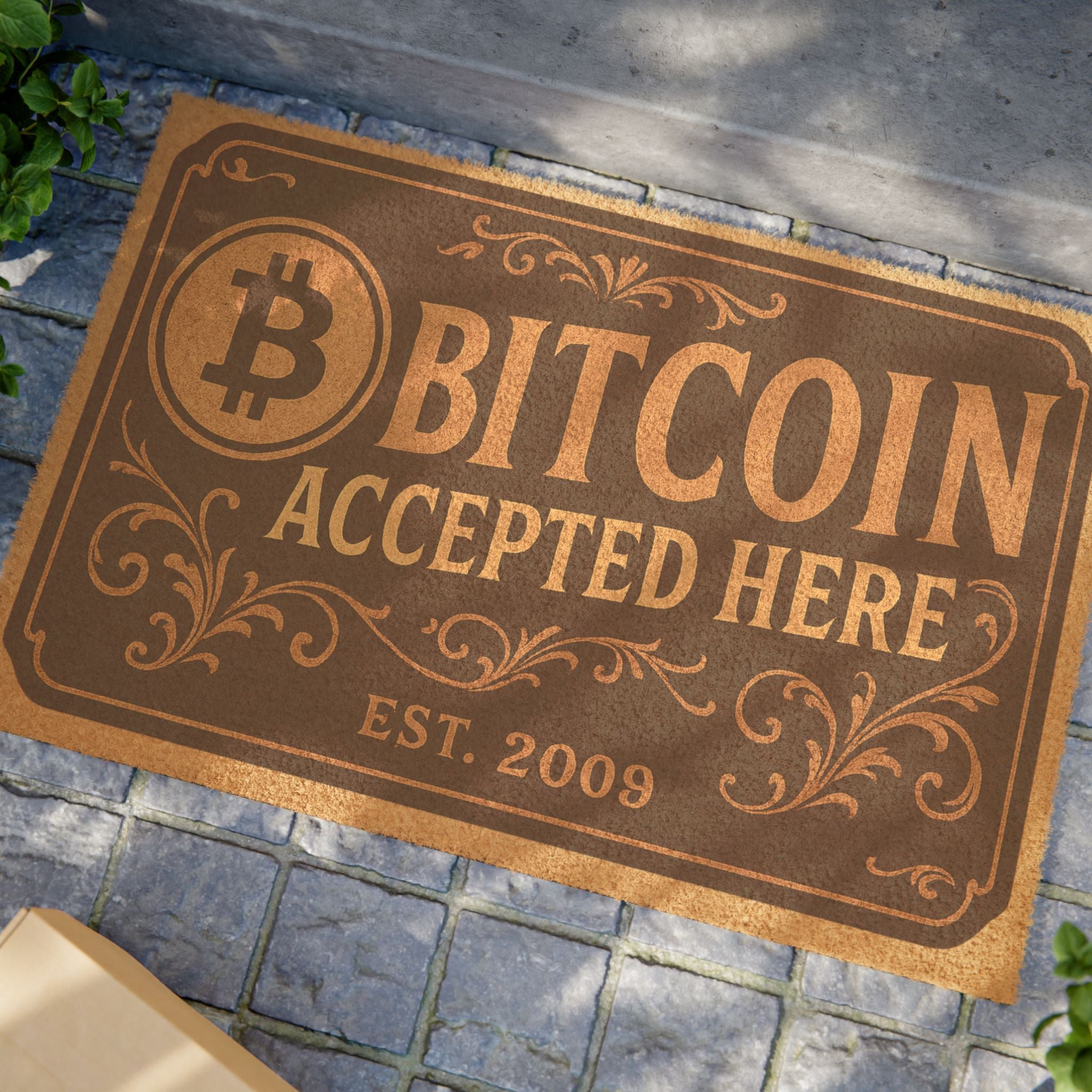 Vintage Bitcoin Accepted Here Welcome Door Mat