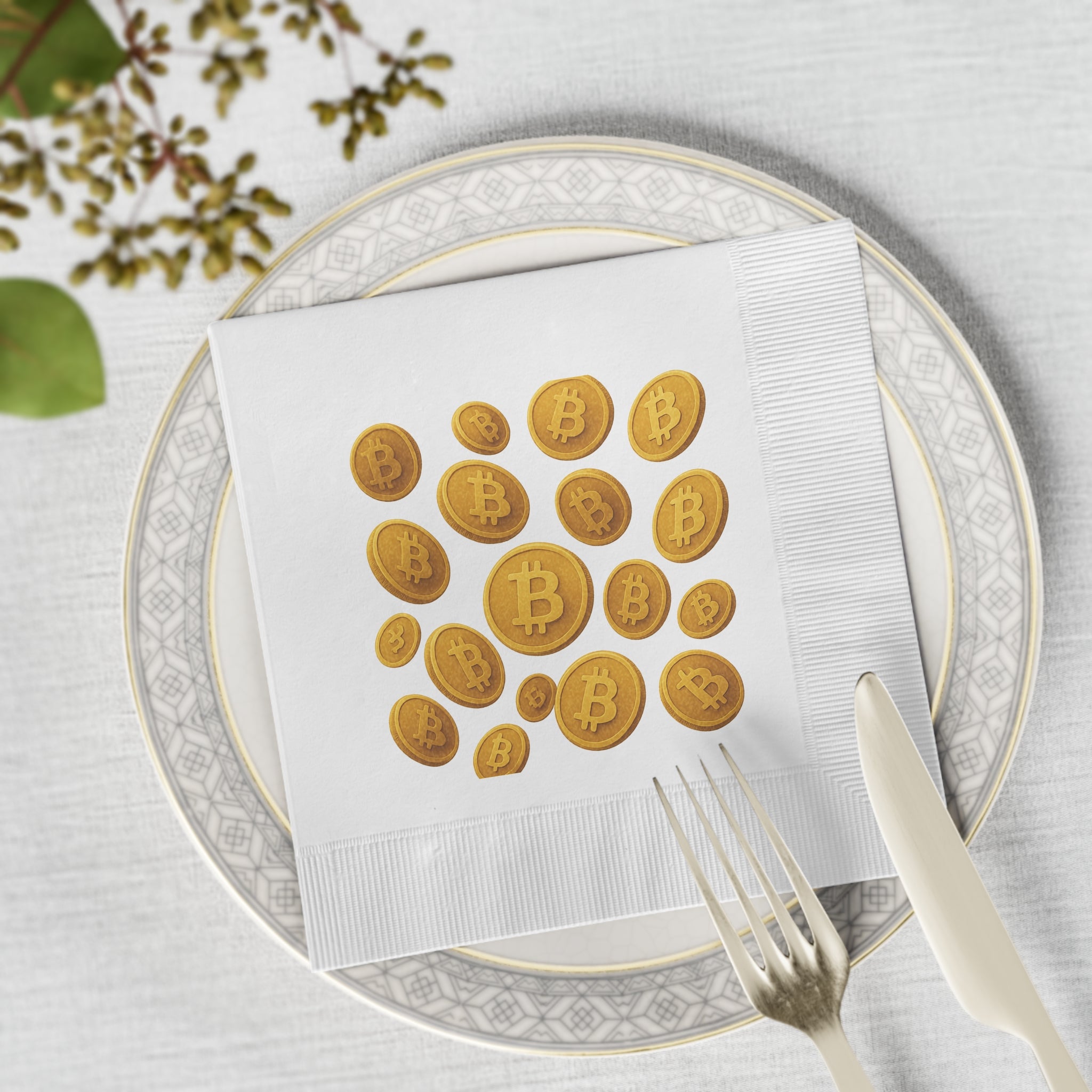 Floating Bitcoin Party Napkins | Crypto Napkins | Bitcoin Decor | Crypto Party Supplies | Crypto Tableware | (50 or 100 Count) 2 sizes