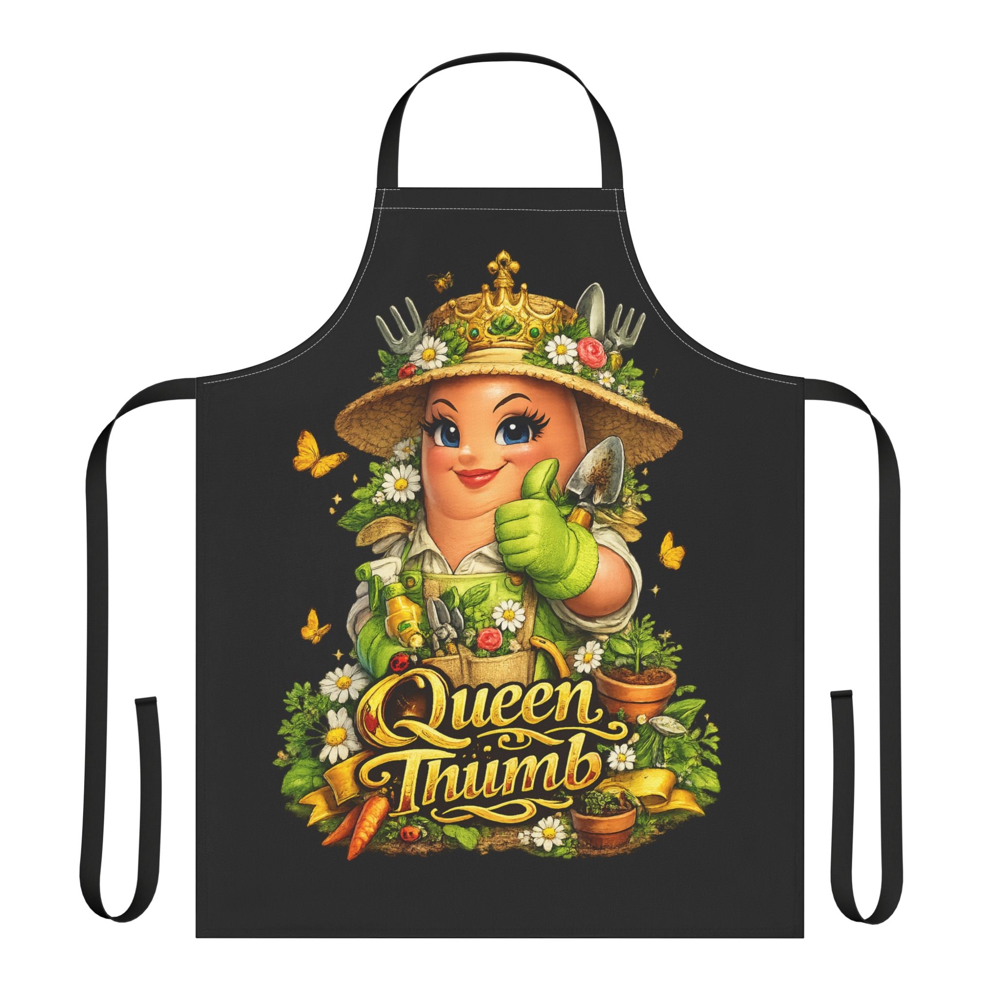 Queen Thumb Gardening Apron | Funny Garden Gift for Women | Greenhouse Apron | Gift for Gardener | Floral Black Kitchen Apron