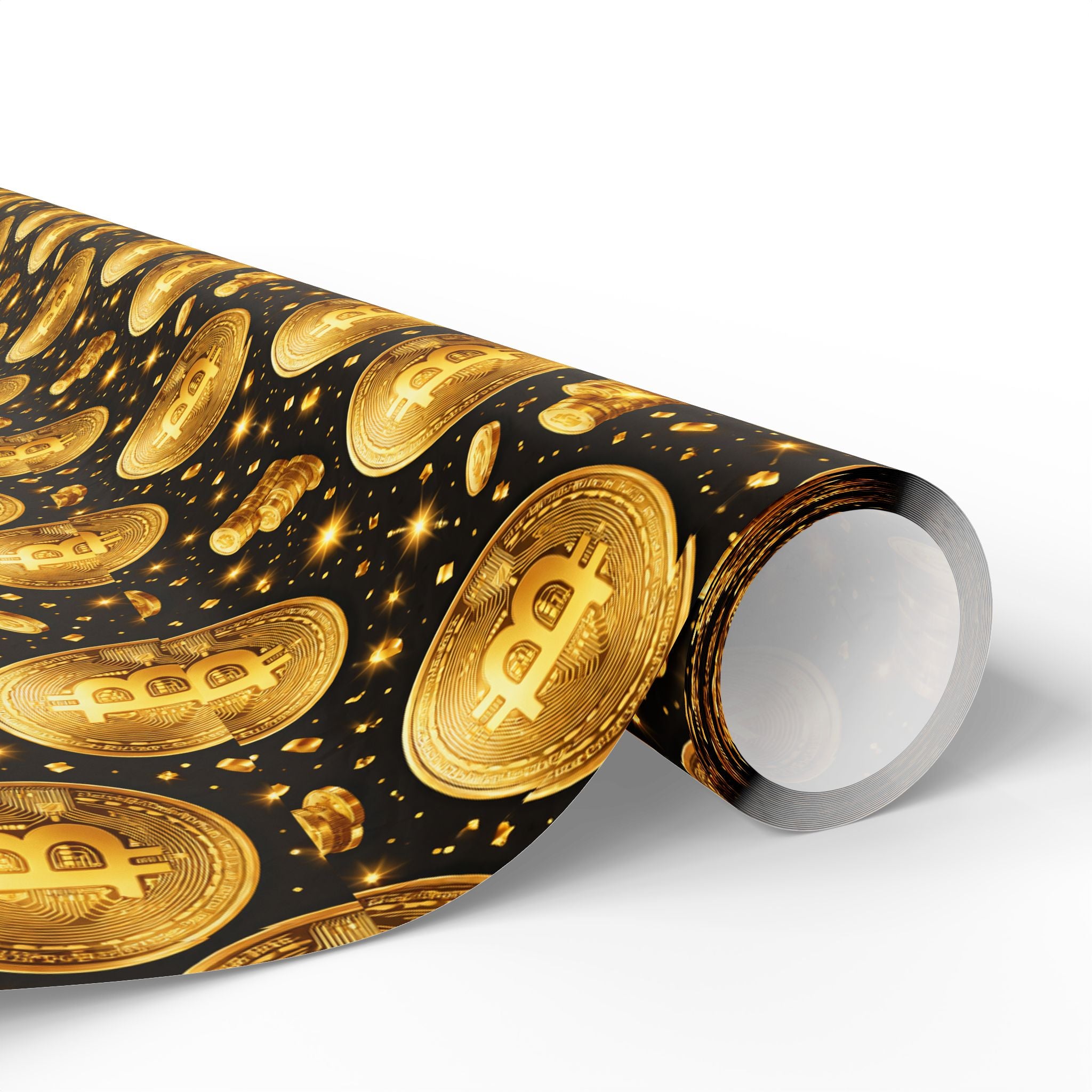 Gold Bitcoin Coins Wrapping Paper | Crypto Gift Wrap, Bitcoin Pattern | 3 lengths available - glossy or matte