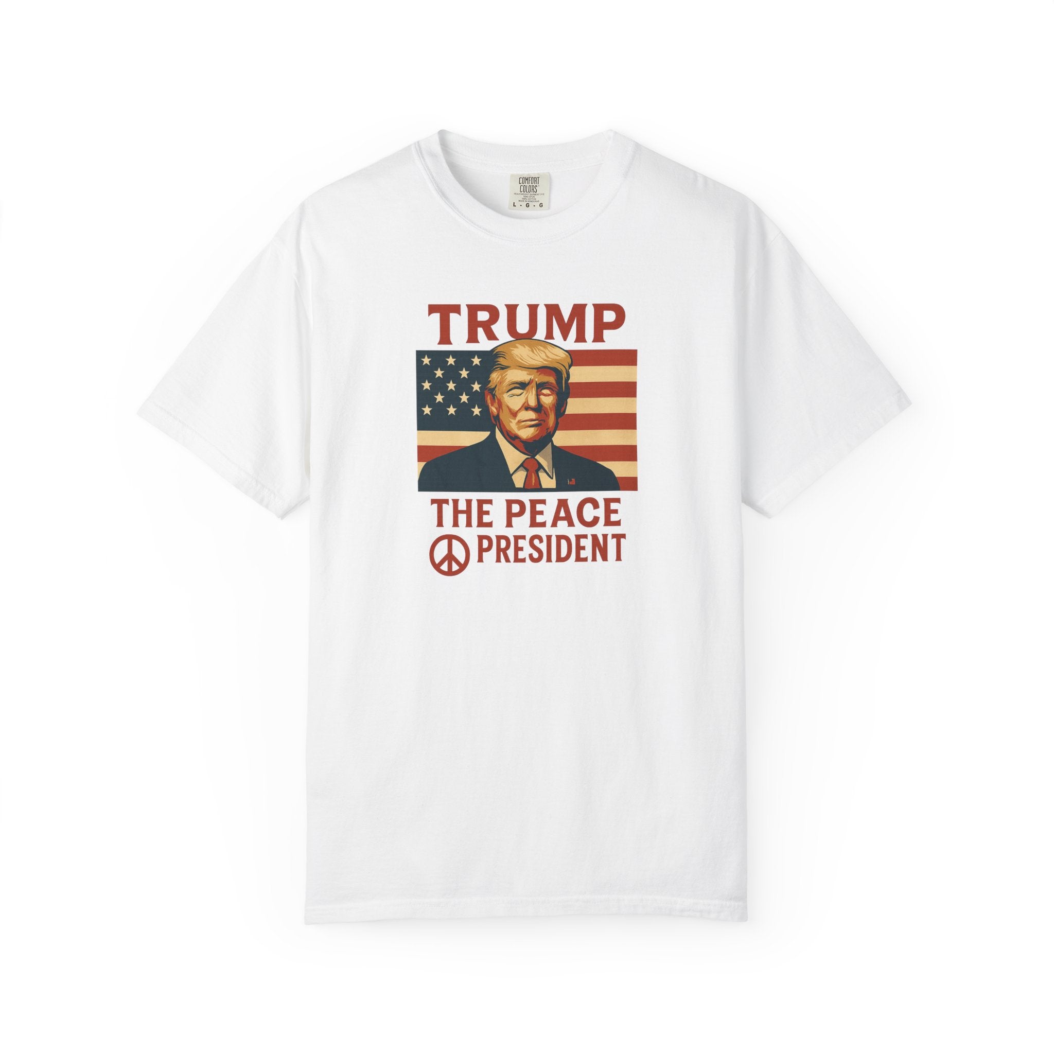 Trump The Peace President Patriotic T-Shirt  |  Bold USA Flag Design  |  Pro-America Apparel | 4 colors -100% cotton