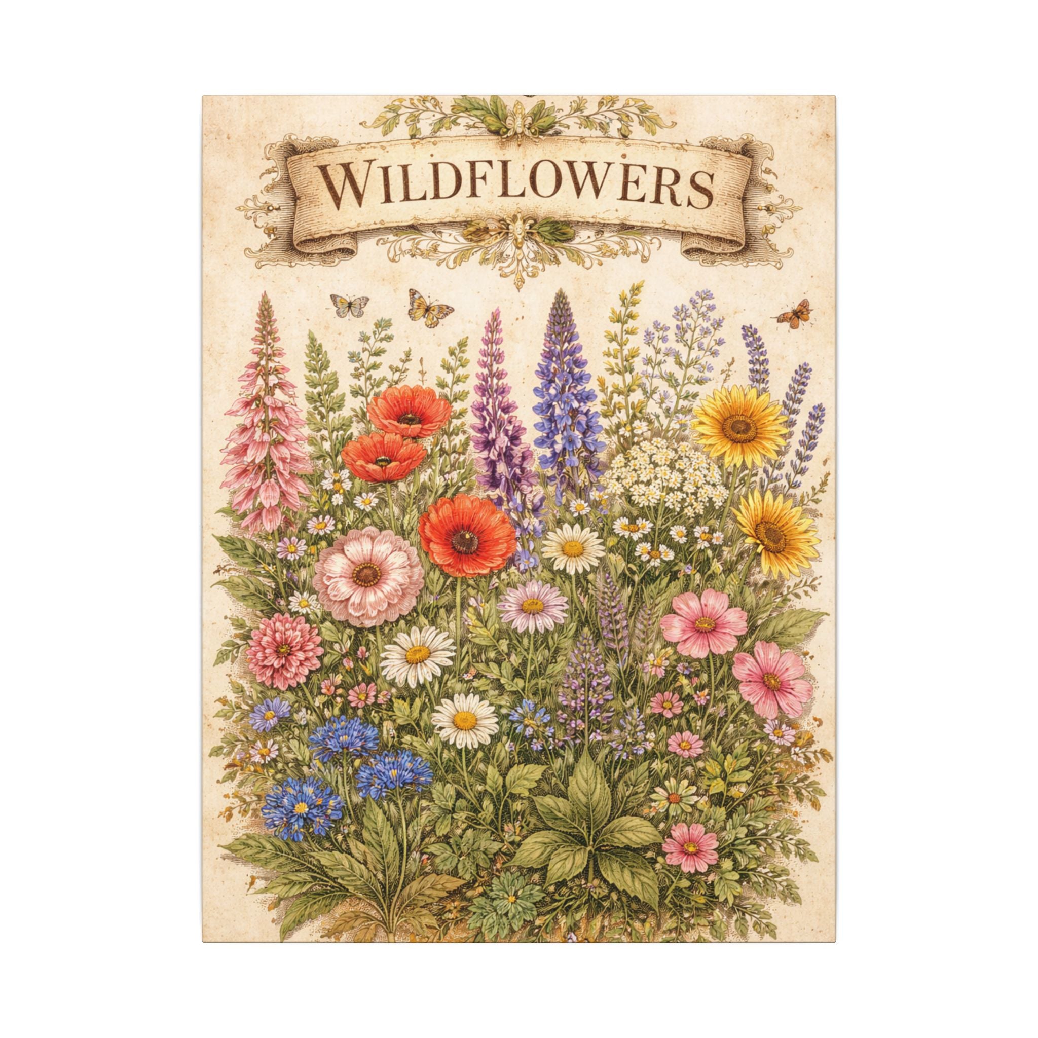 Vintage Wildflower Canvas Wall Art | Botanical Flower Wall Decor | Rustic Wildflower Garden Art | Nature Inspired Wall Canvas | 18" x 24"