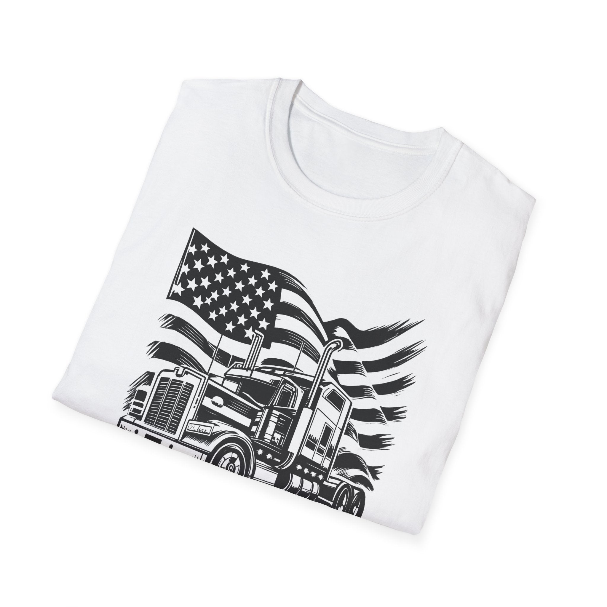 American Trucker Pride T-Shirt | Patriotic Semi Truck Graphic Tee for Truck Drivers |  USA Flag Big Rig Shirt | 5 colors - 100% cotton
