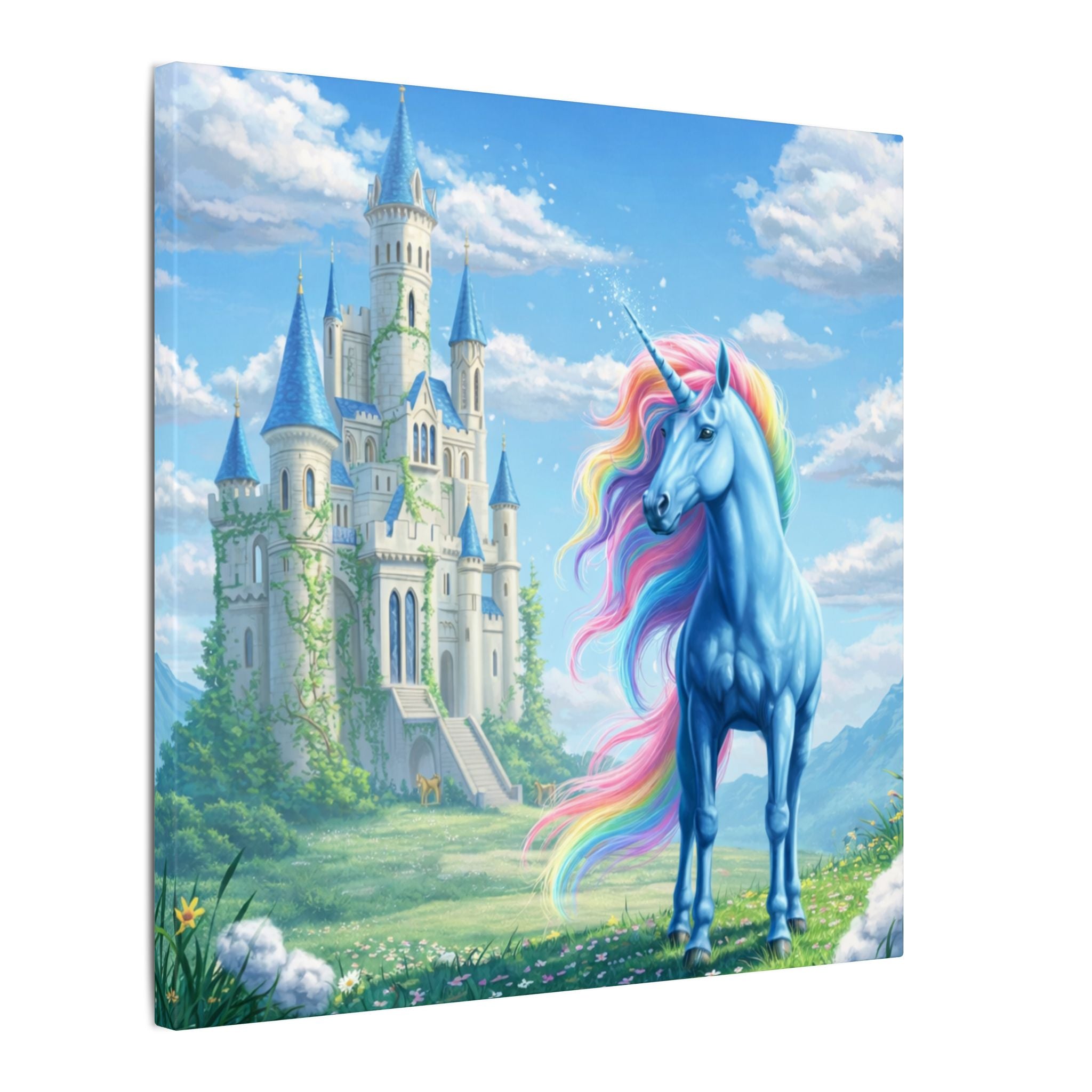 Magical Unicorn Castle Canvas Wall Art | Girls Unicorn Bedroom Decor | Fantasy Princess Room Wall Art  | 16x16 or 24x24