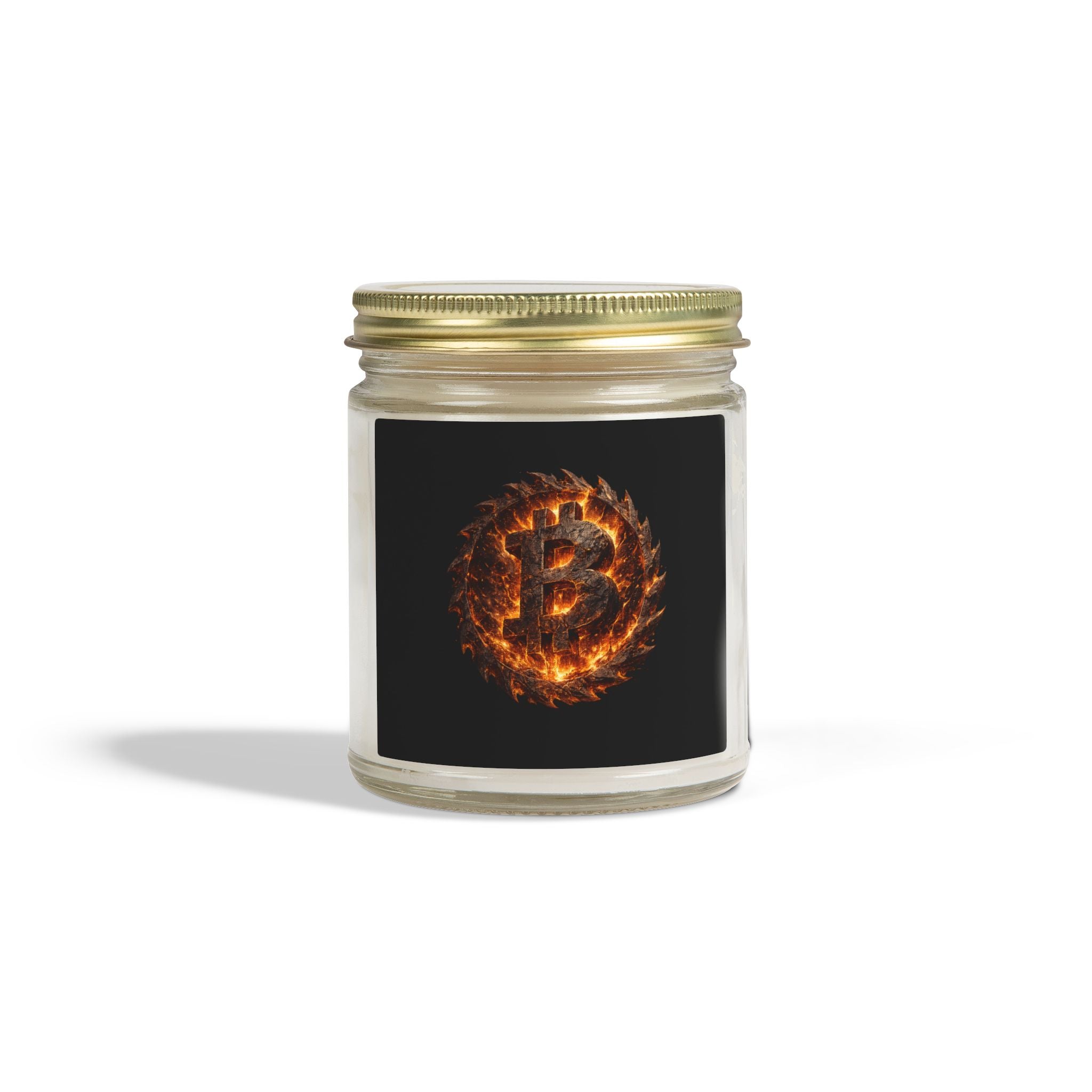Fiery Bitcoin Logo Candle Coconut Apricot Wax Candle | 4oz 9oz