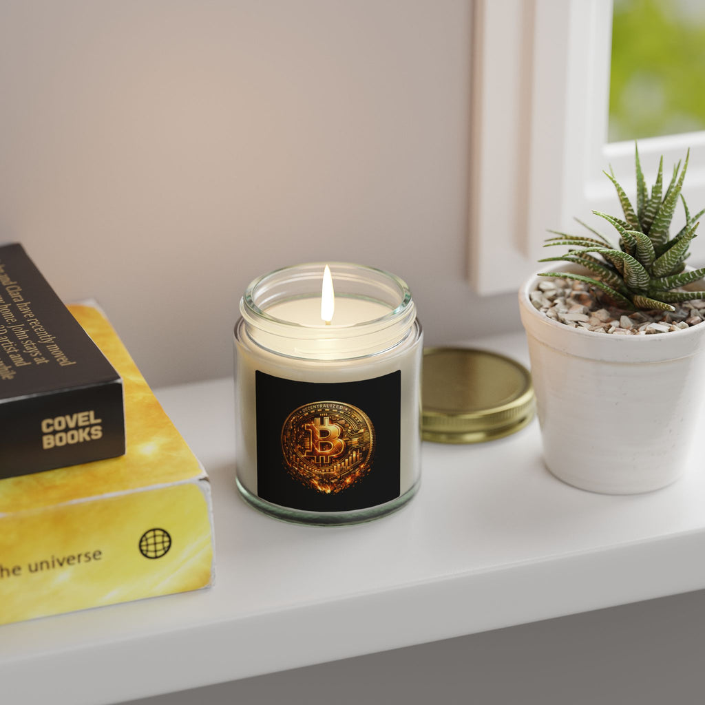 Burning Bitcoin Coin Candle | Coconut Apricot Wax | 4oz 9oz | 8 scents available