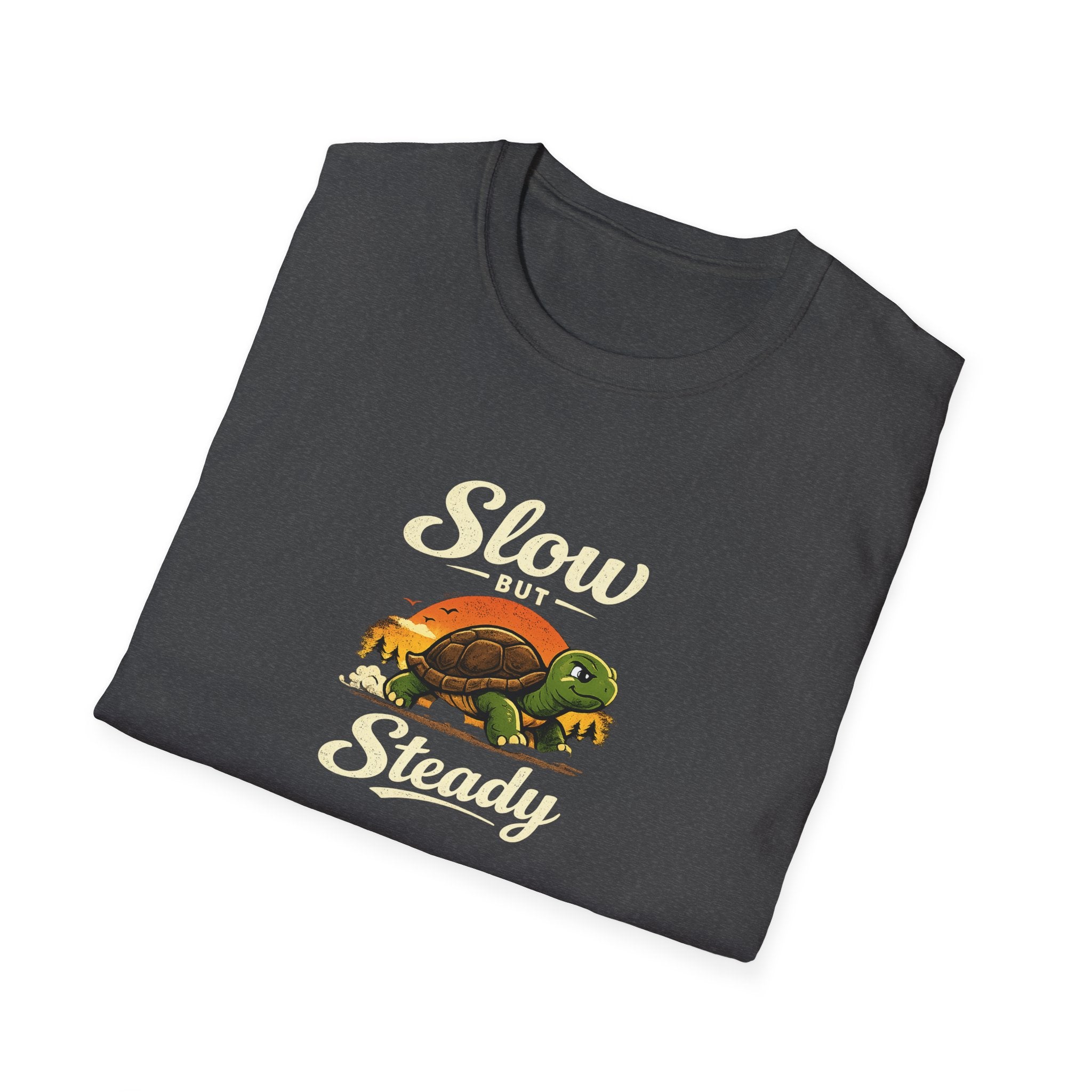 Slow But Steady Turtle T-Shirt | Motivational Vintage Animal Graphic Tee | Progress Over Speed Shirt | 8 colors - 100% cotton