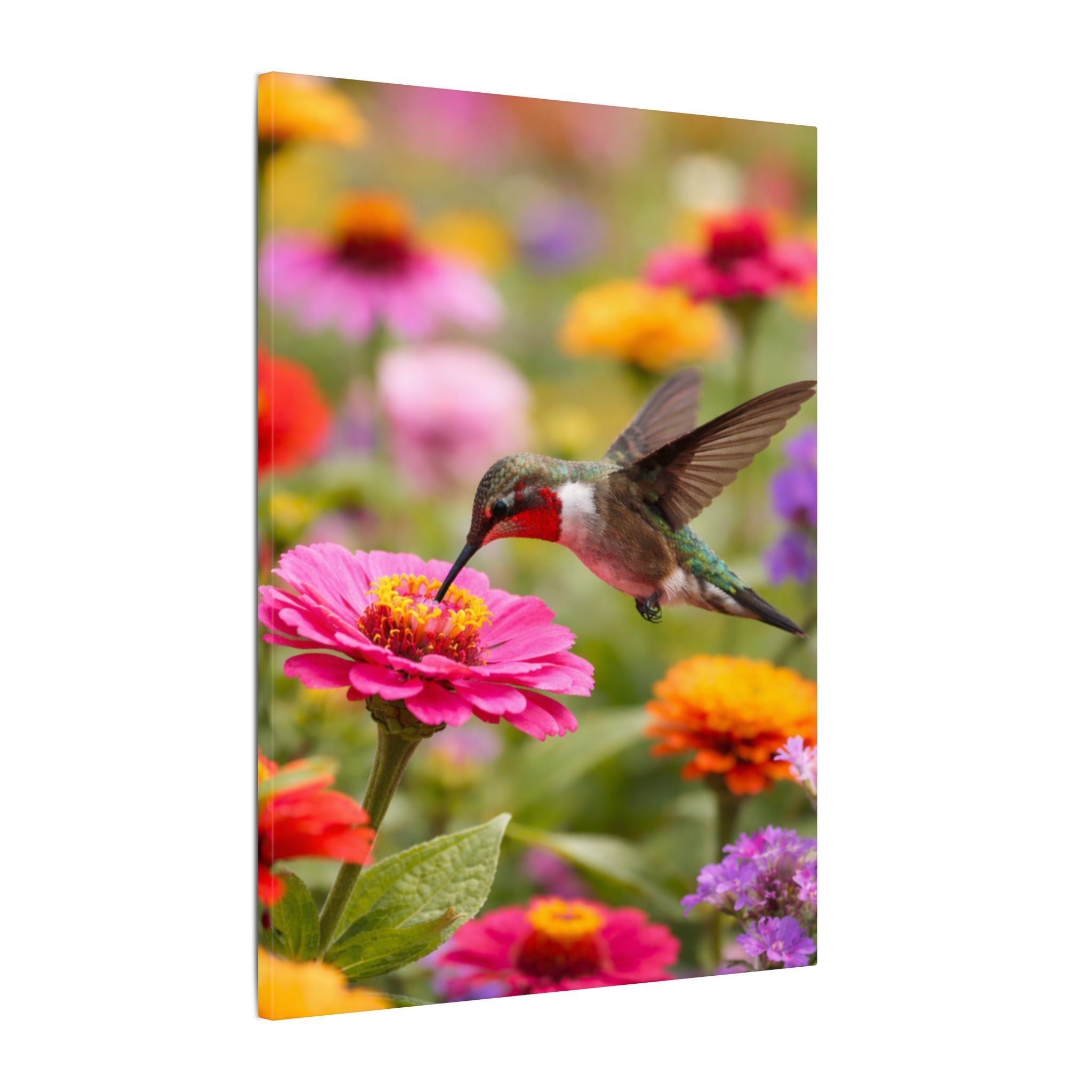 Hummingbird Flower Canvas Print | Colorful Garden Wall Art | Nature Bird Canvas Decor | 18" x 24"