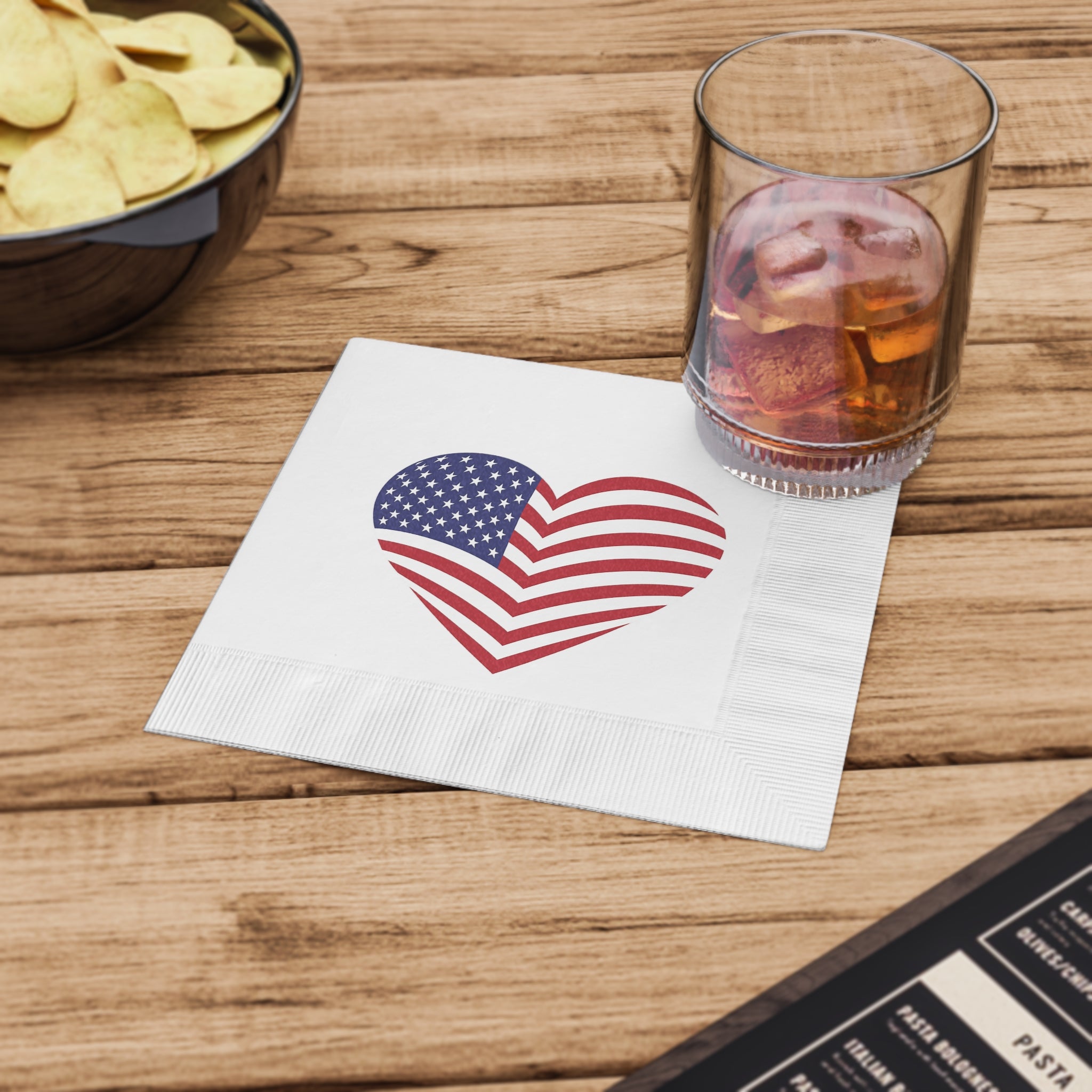 American Flag Heart Napkins | Patriotic Party Napkins for 4th of July | Memorial Day, USA Celebrations (50 or 100 Count) 2 sizes