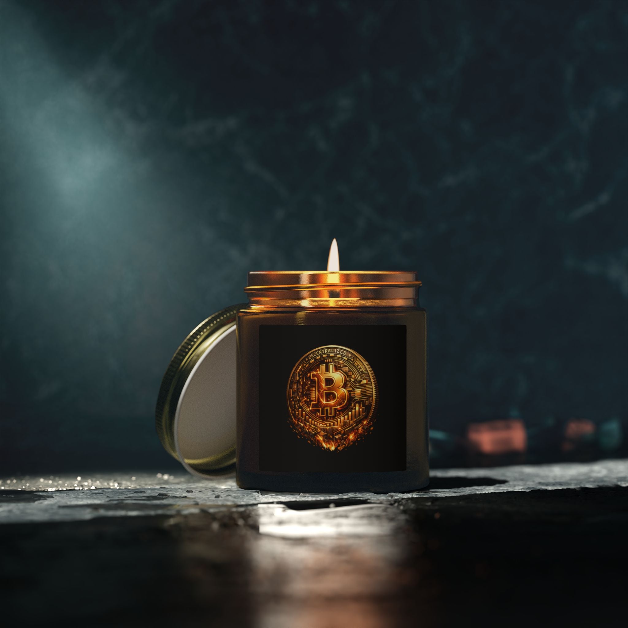 Burning Bitcoin Coin Candle | Coconut Apricot Wax | 4oz 9oz | 8 scents available
