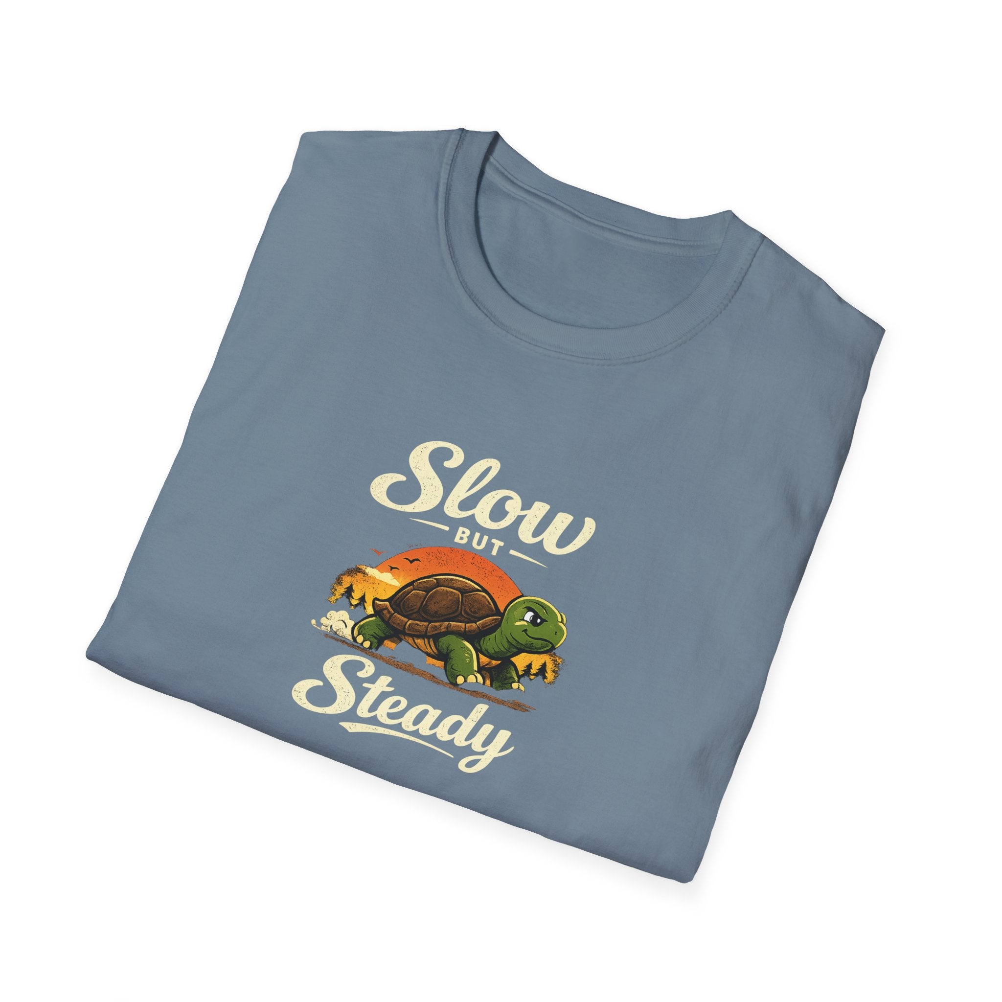 Slow But Steady Turtle T-Shirt | Motivational Vintage Animal Graphic Tee | Progress Over Speed Shirt | 8 colors - 100% cotton