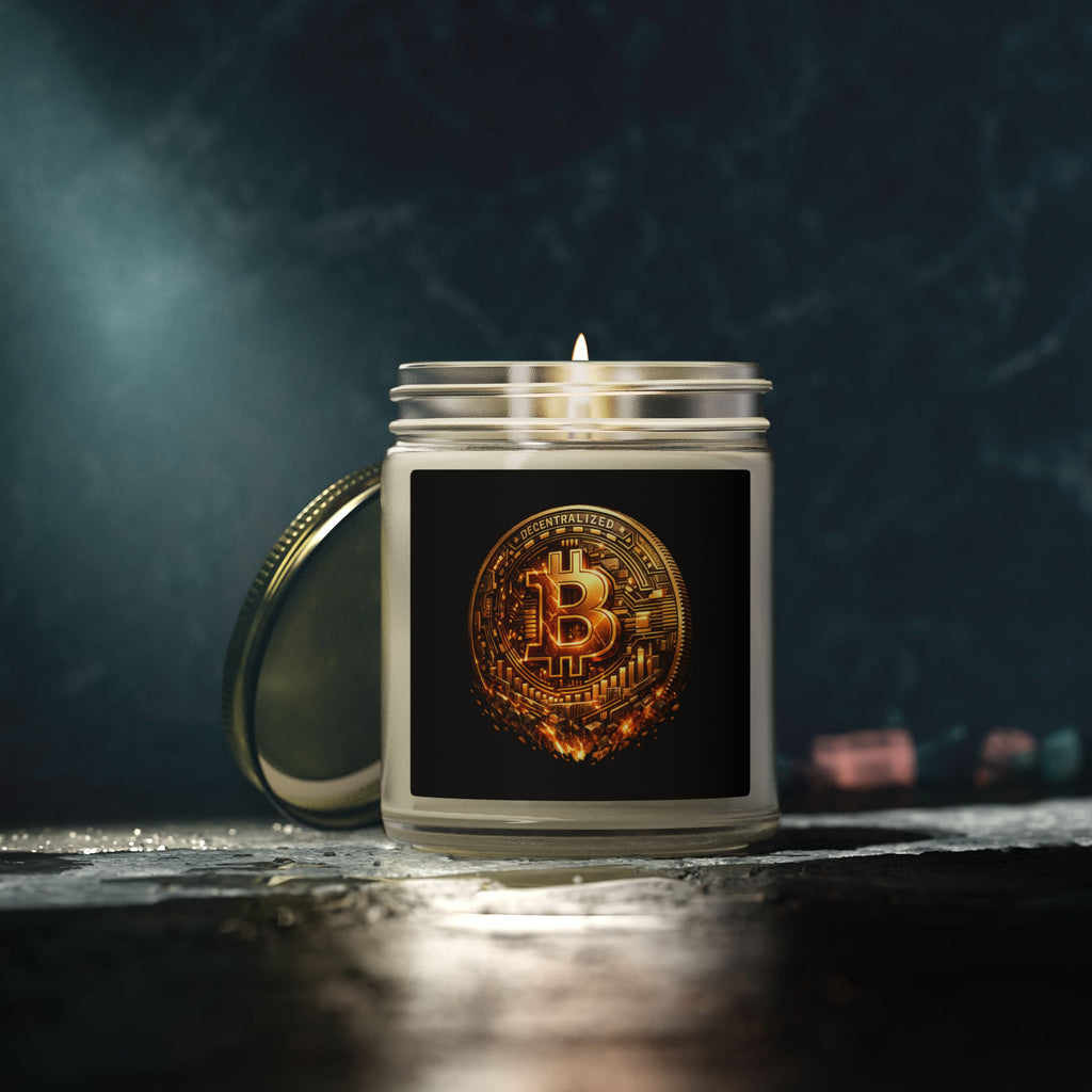 Burning Bitcoin Coin Candle | Coconut Apricot Wax | 4oz 9oz | 8 scents available