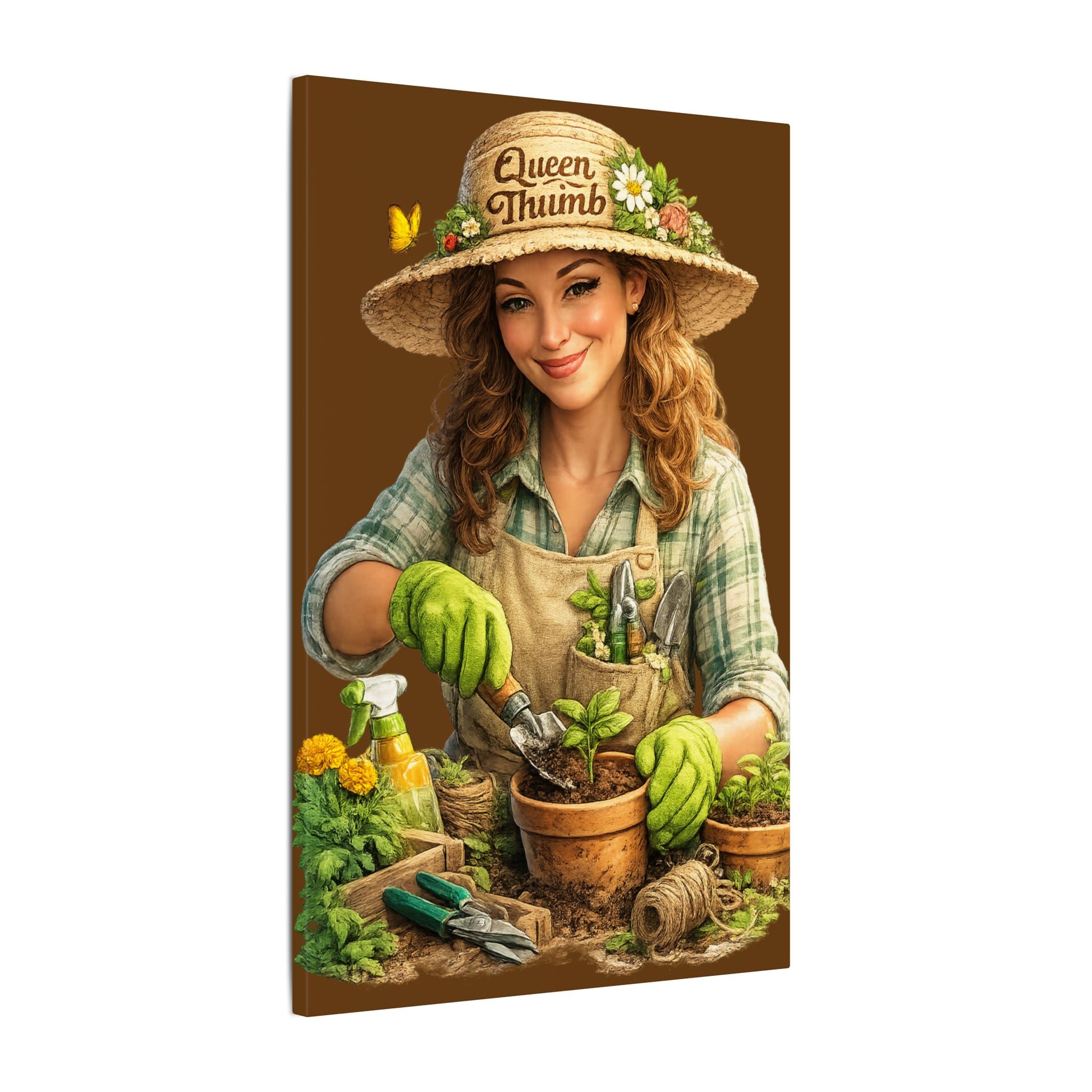 Queen Thumb Canvas Wall Art, Gardening Lady Canvas Print, Garden Lover Gift, Rustic Farmhouse Decor, Green Thumb Wall Decor