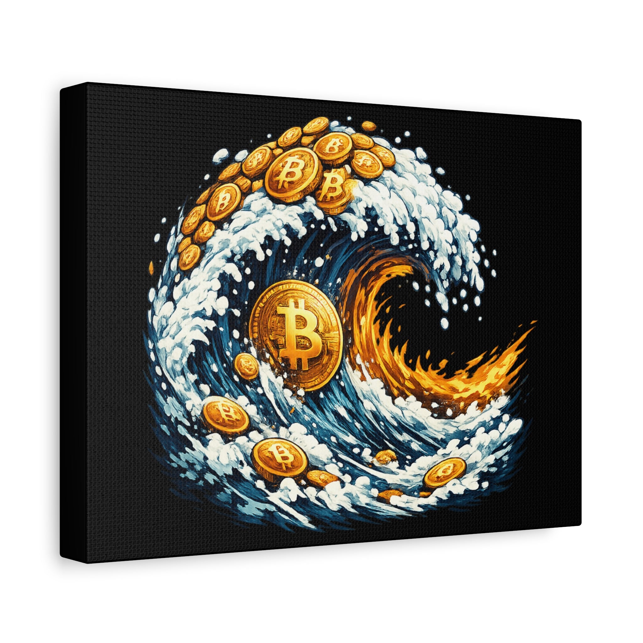 Bitcoin Wave Canvas Wall Art | Crypto Tidal Wave Artwork | Bitcoin Ocean Canvas Print | Modern Crypto Art | 12 x 9