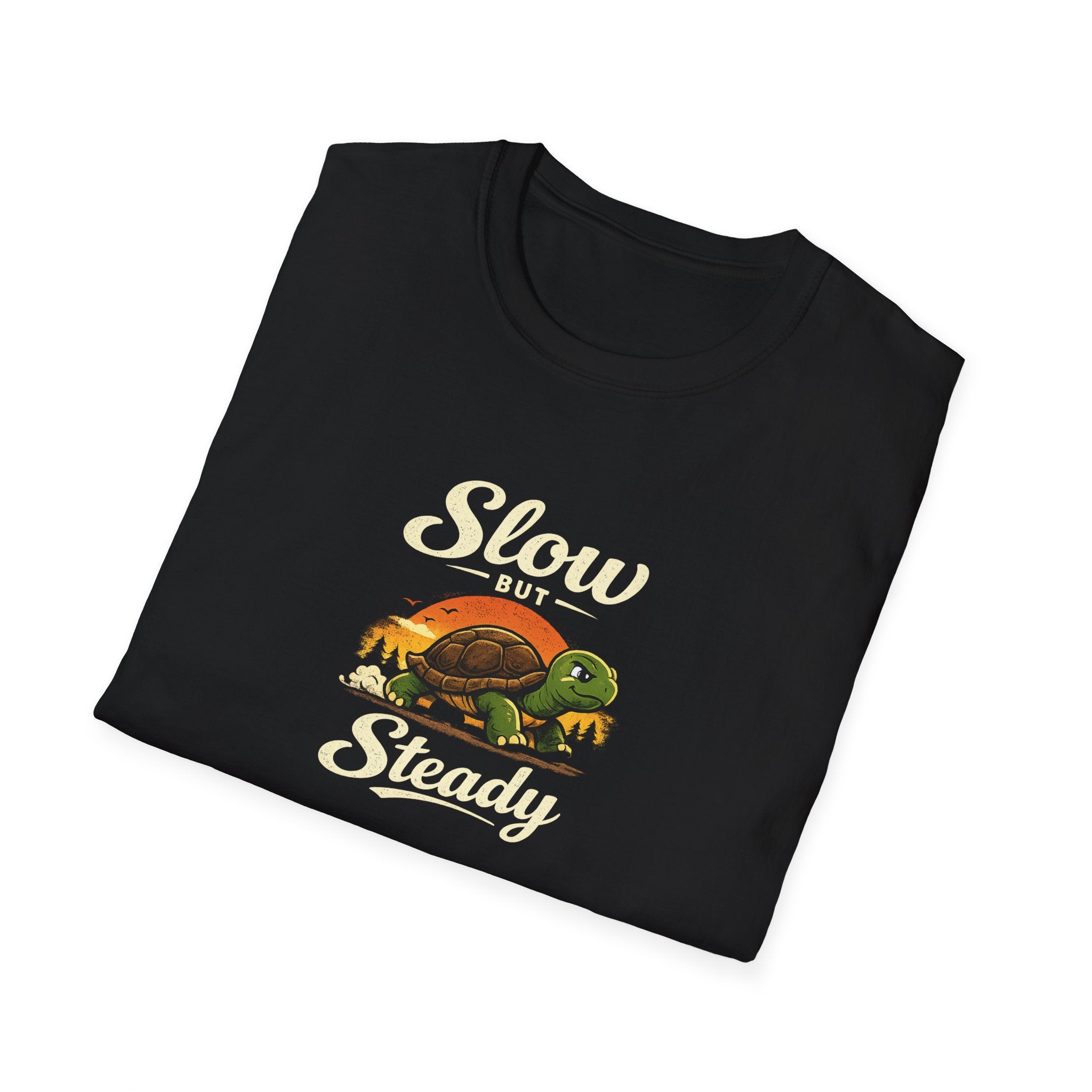 Slow But Steady Turtle T-Shirt | Motivational Vintage Animal Graphic Tee | Progress Over Speed Shirt | 8 colors - 100% cotton
