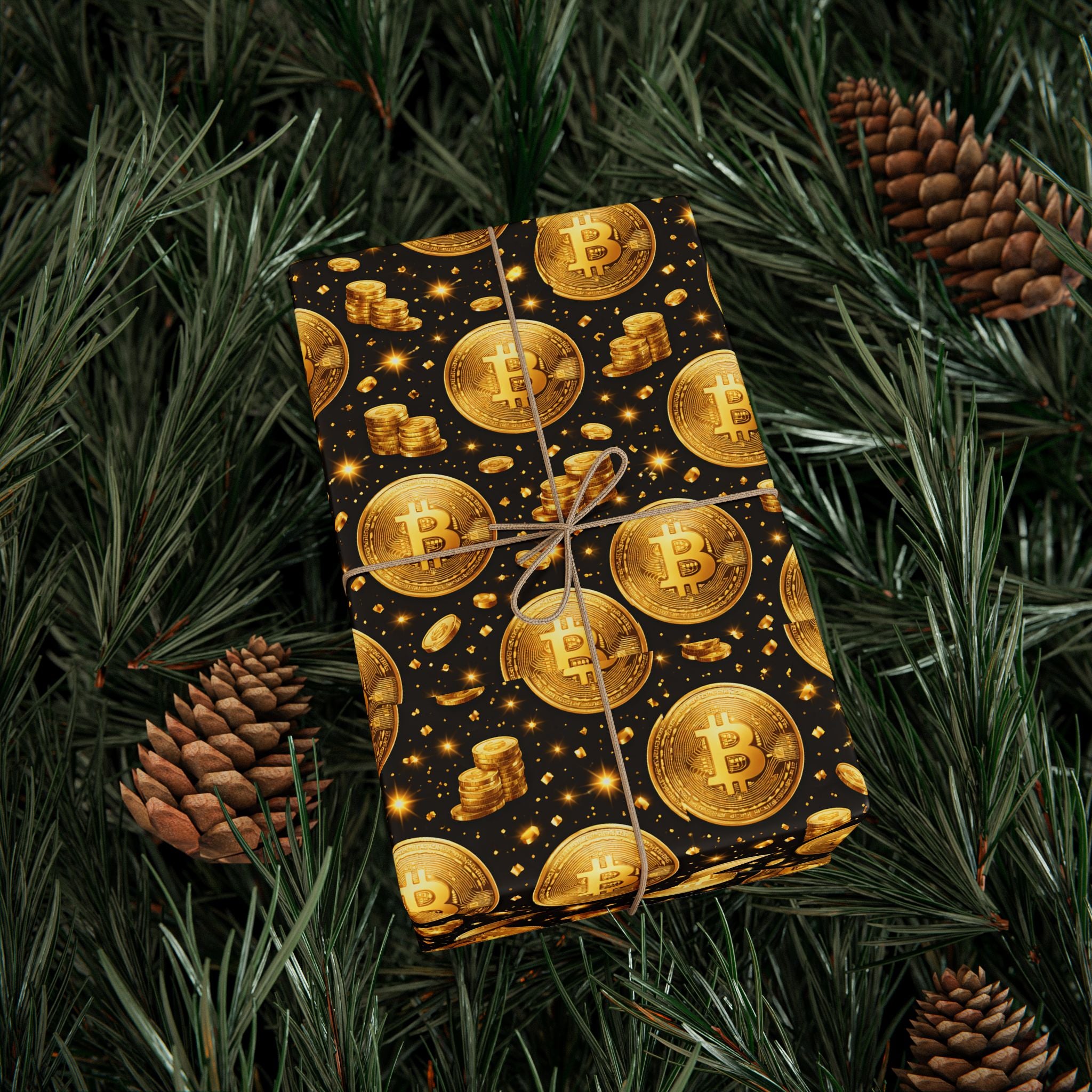 Gold Bitcoin Coins Wrapping Paper | Crypto Gift Wrap, Bitcoin Pattern | 3 lengths available - glossy or matte