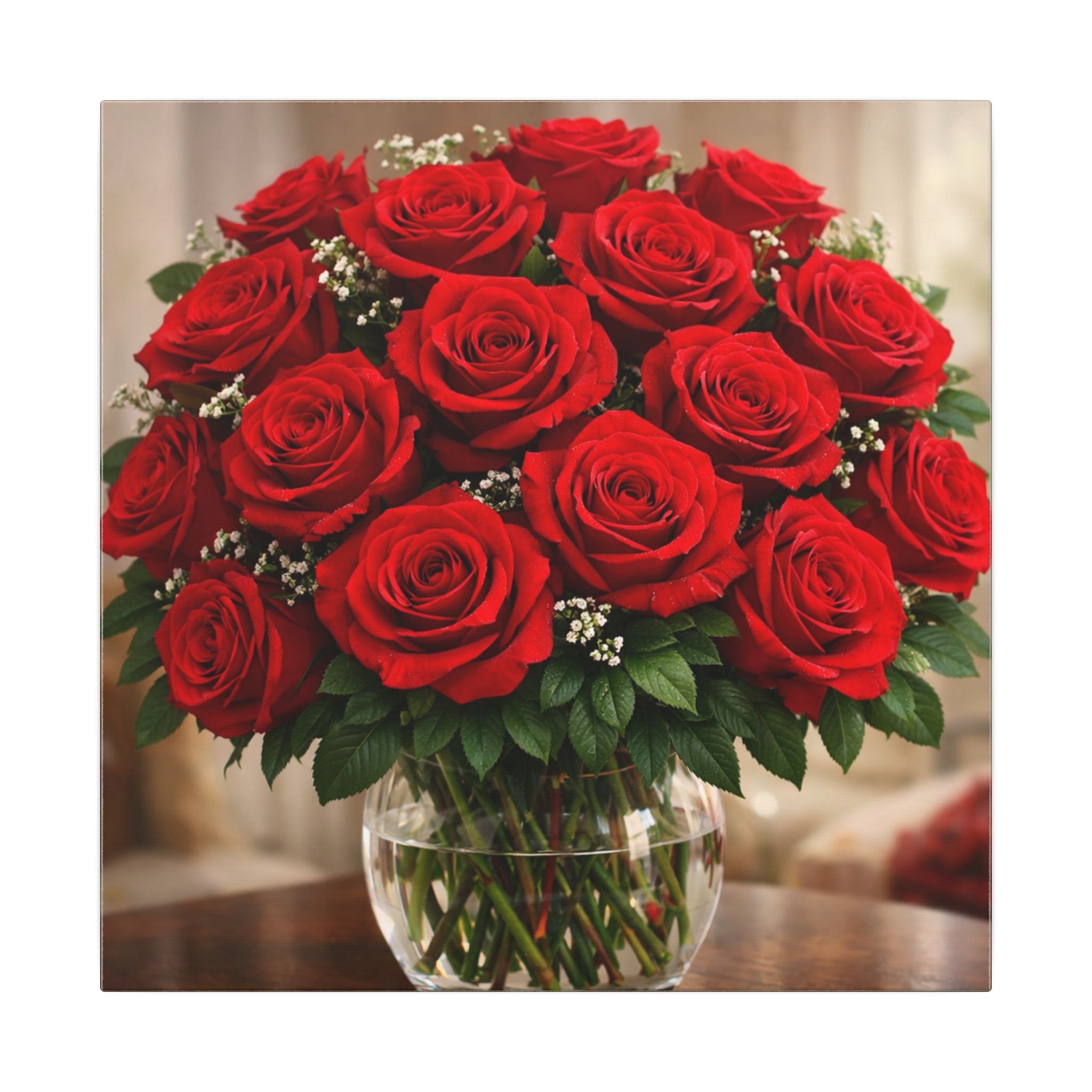 Red Roses Canvas Wall Art | Romantic Rose Bouquet Print | Floral Wall Decor | Love Gift for Her  | Valentine Roses | 16" x 16"