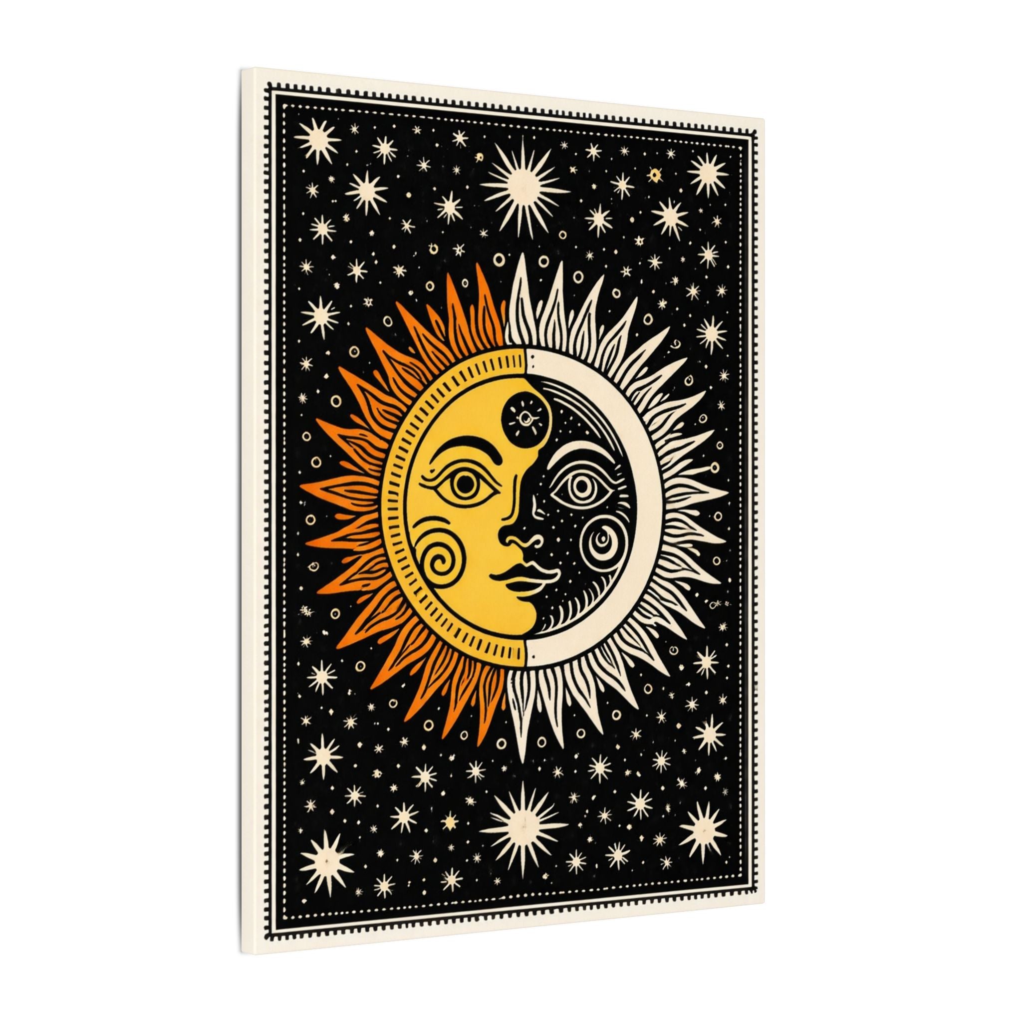 Sun Moon Celestial Canvas Wall Art | Mystic Boho Print | Vintage Celestial Decor | Astrology Night Sky Art | Sun Moon Canvas | 18" x 24"
