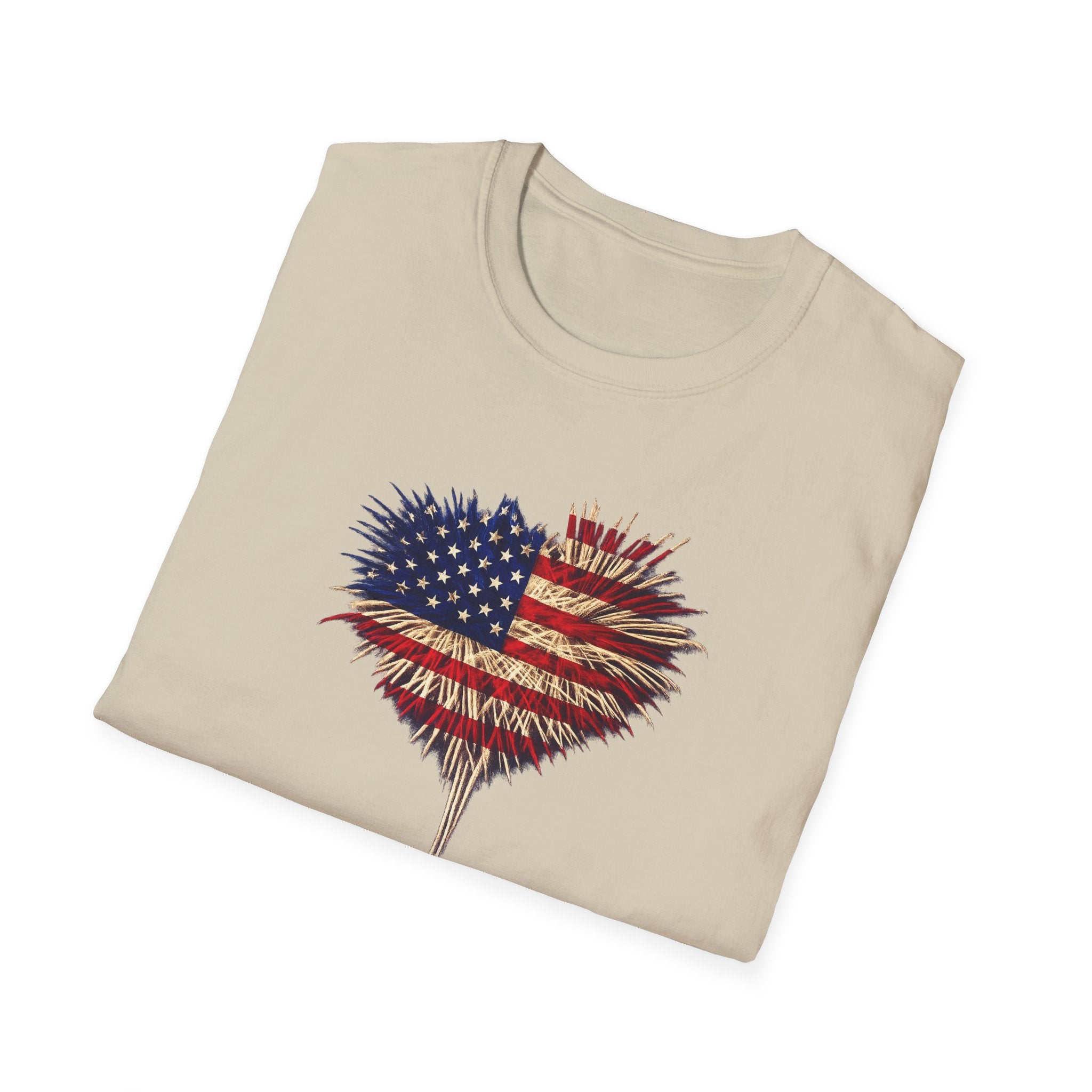 American Flag Fireworks Heart T-Shirt | Patriotic 4th of July Shirt | USA Independence Day Tee | 7 colors - 100% cotton