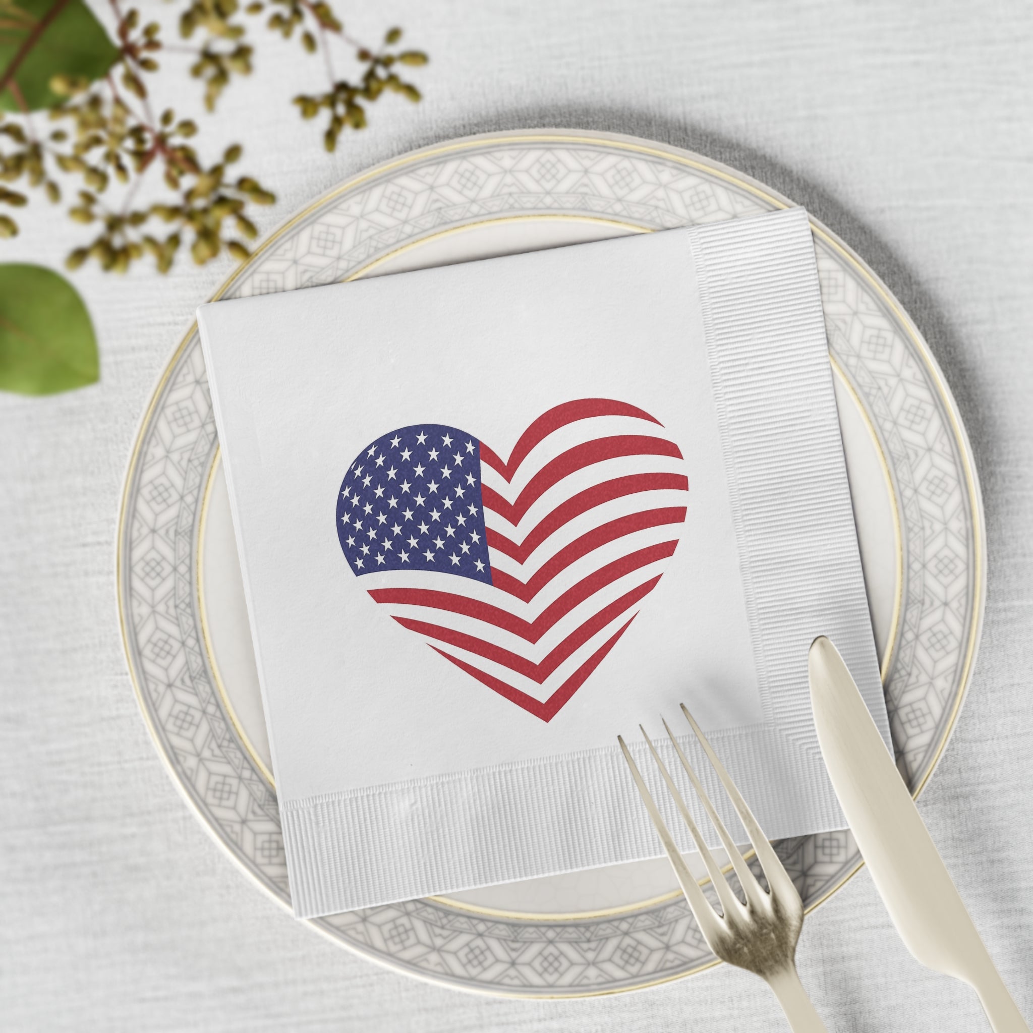 American Flag Heart Napkins | Patriotic Party Napkins for 4th of July | Memorial Day, USA Celebrations (50 or 100 Count) 2 sizes