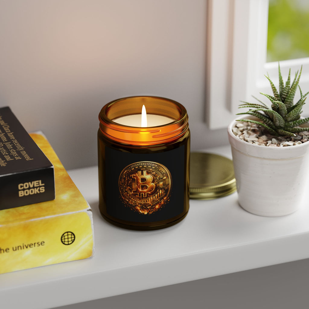 Burning Bitcoin Coin Candle | Coconut Apricot Wax | 4oz 9oz | 8 scents available