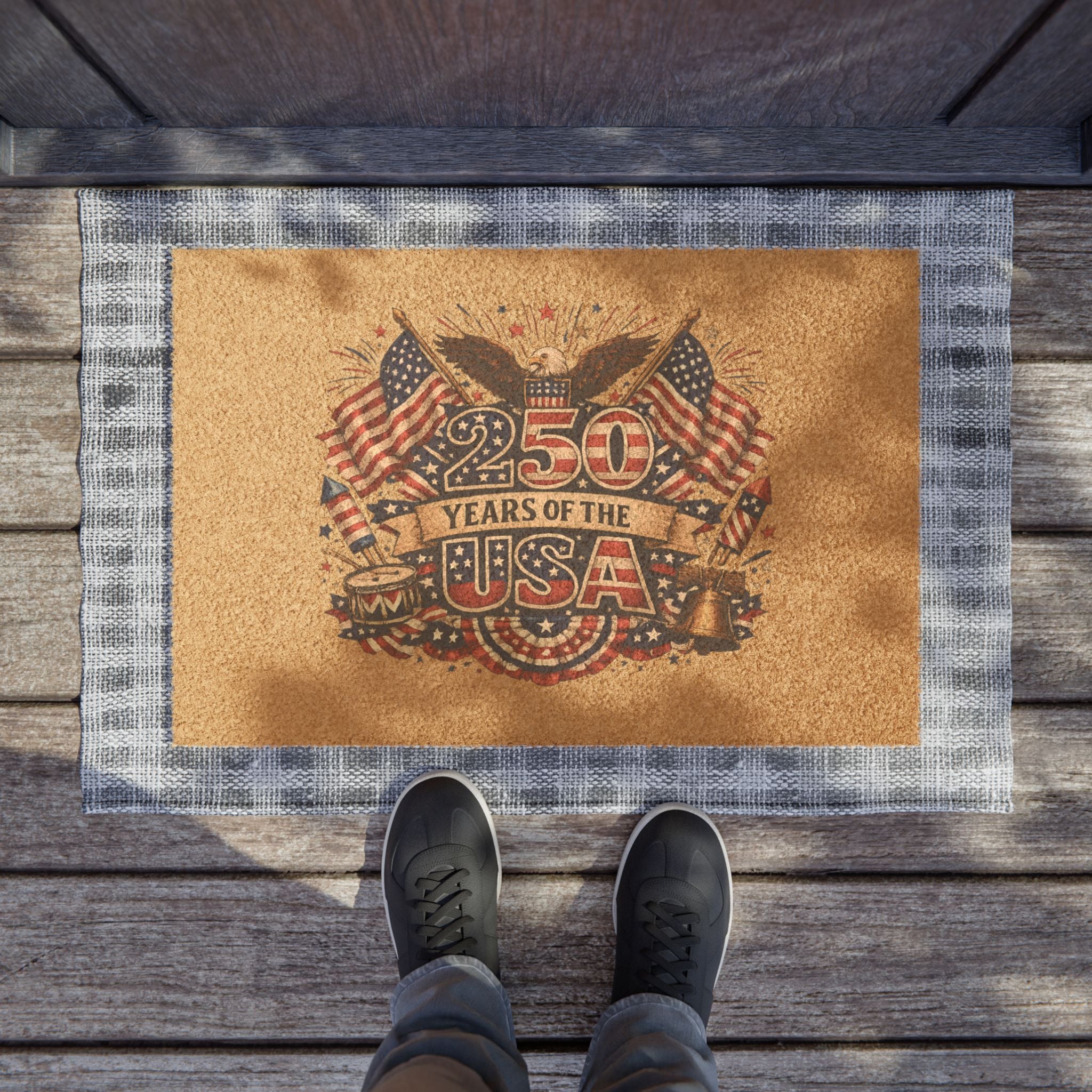 USA 250th Anniversary Doormat | Patriotic Eagle & Flag Welcome Mat  | 1776-2026 Semiquincentennial Decor | Outdoor Mat | 24 x 16