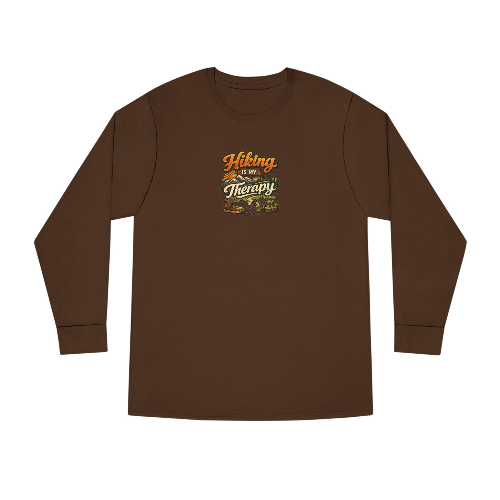Women's Hiking Is My Therapy Long Sleeve Shirt | Funny Hiking Tee | Outdoor Nature Lover Gift | Camping Trail Top | 7 colors - 100% cotton