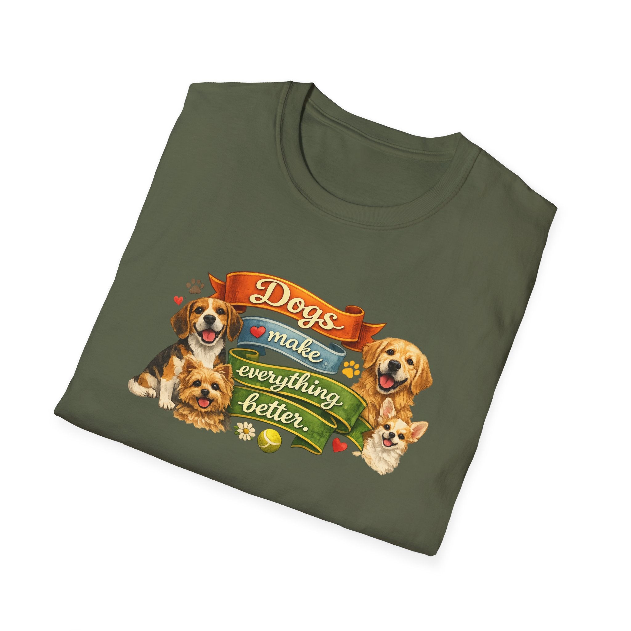 Dogs Make Everything Better T-Shirt | Dog Lover Shirt for Women | Gift for Dog Owners | Pet Lover Graphic Tee | 6 colors - 100% cotton
