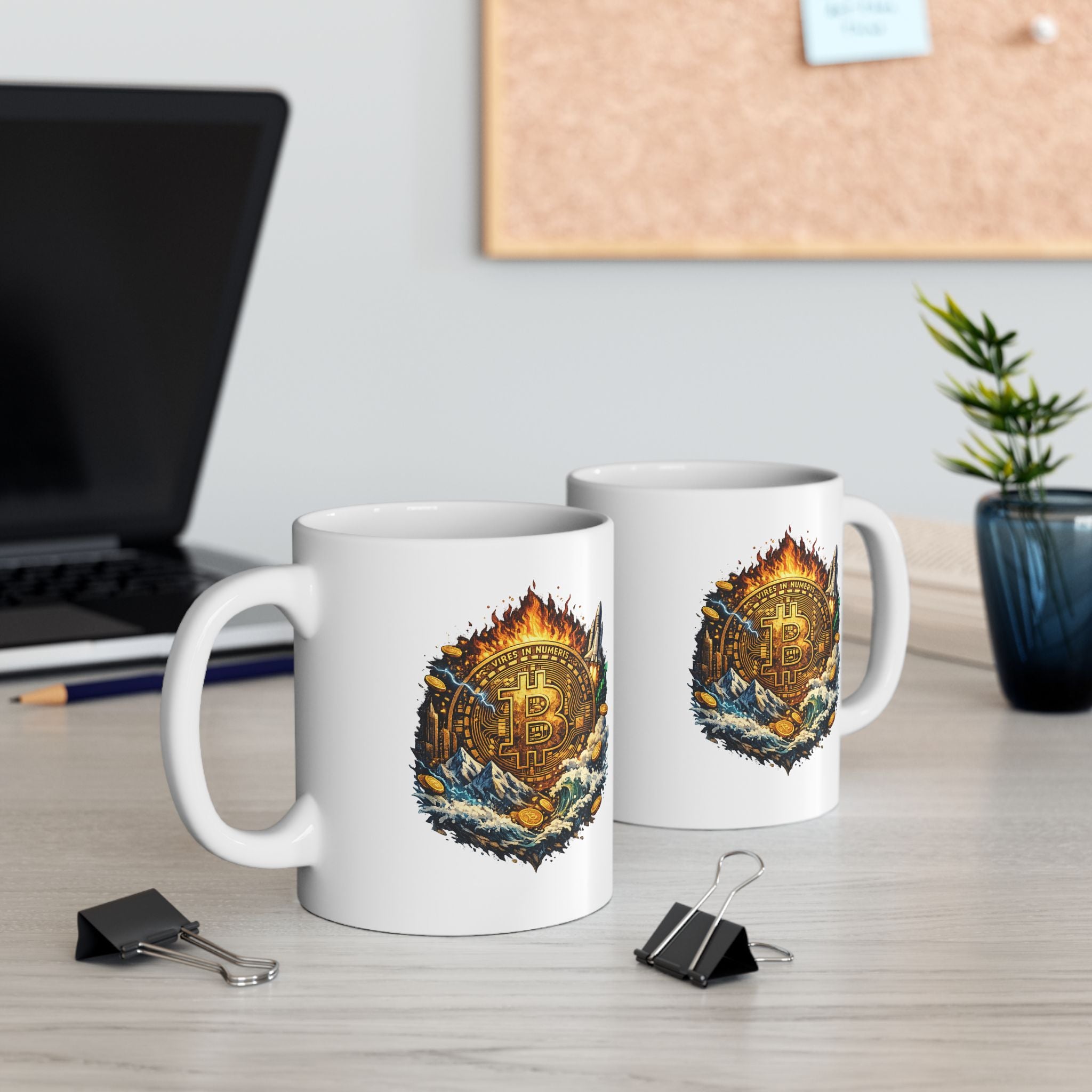 Bitcoin Coffee Mug  | Crypto Art Mug | Fire & Water Bitcoin Design | Cryptocurrency Gift | BTC Lover Coffee Cup 11 oz.