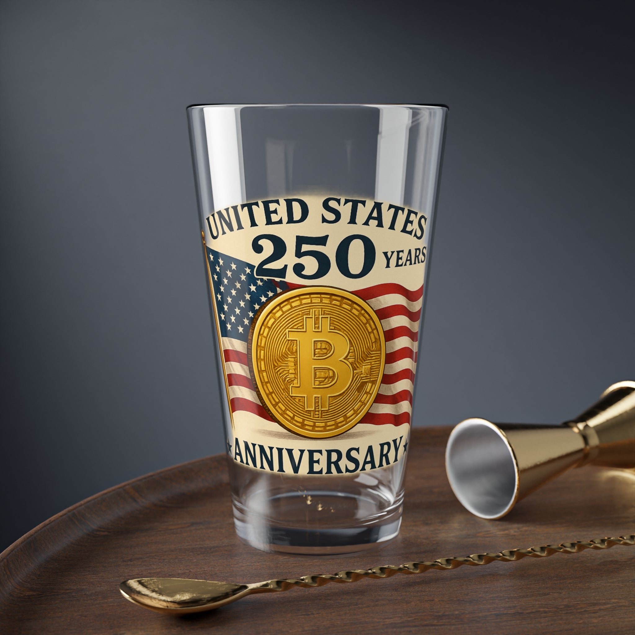 United States 250th Anniversary Pint Glass | Patriotic Bitcoin USA Glass | American Independence Commemorative Barware | 16oz Pint Glass