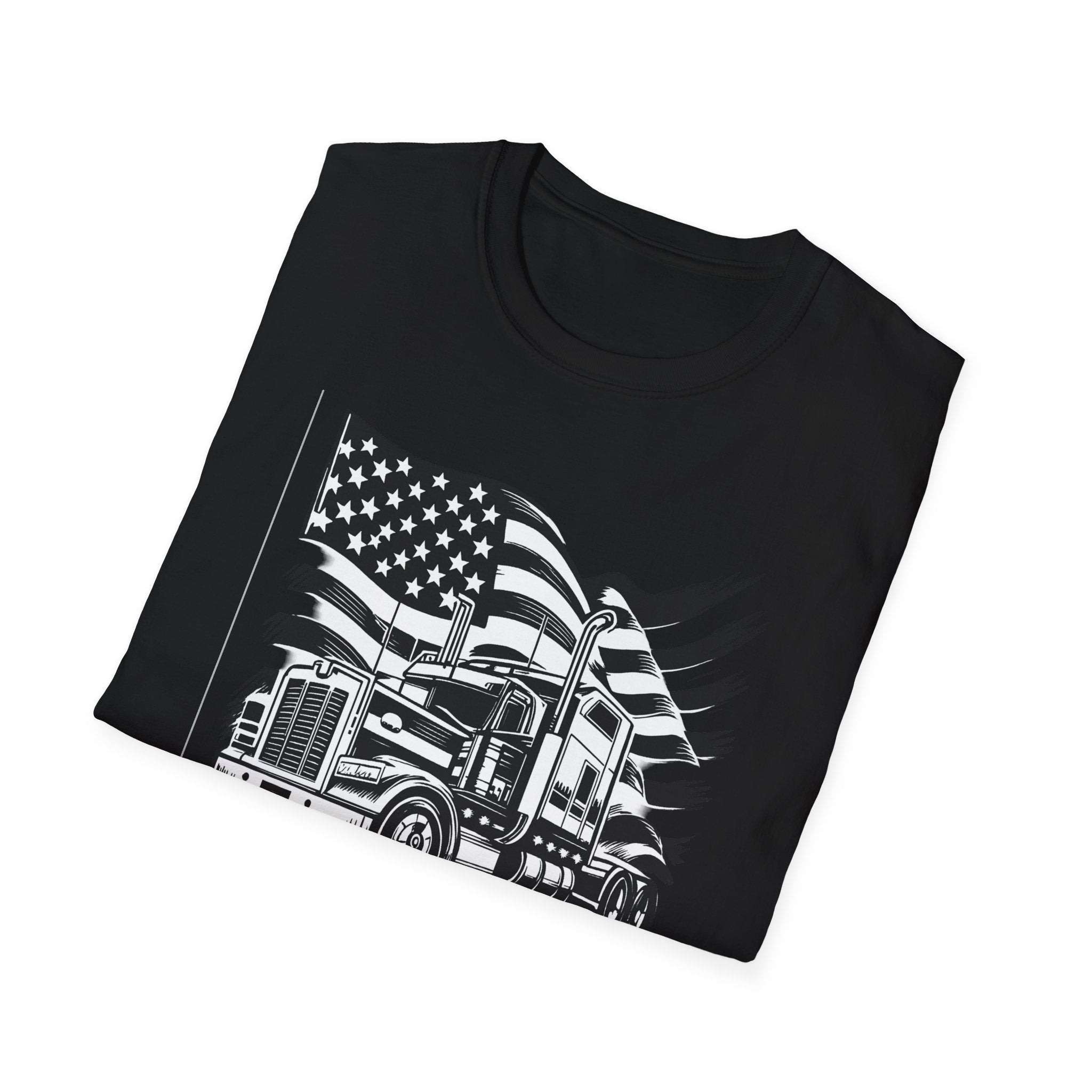 American Trucker Pride T-Shirt | Patriotic Semi Truck Graphic Tee for Truck Drivers |  USA Flag Big Rig Shirt | 5 colors - 100% cotton