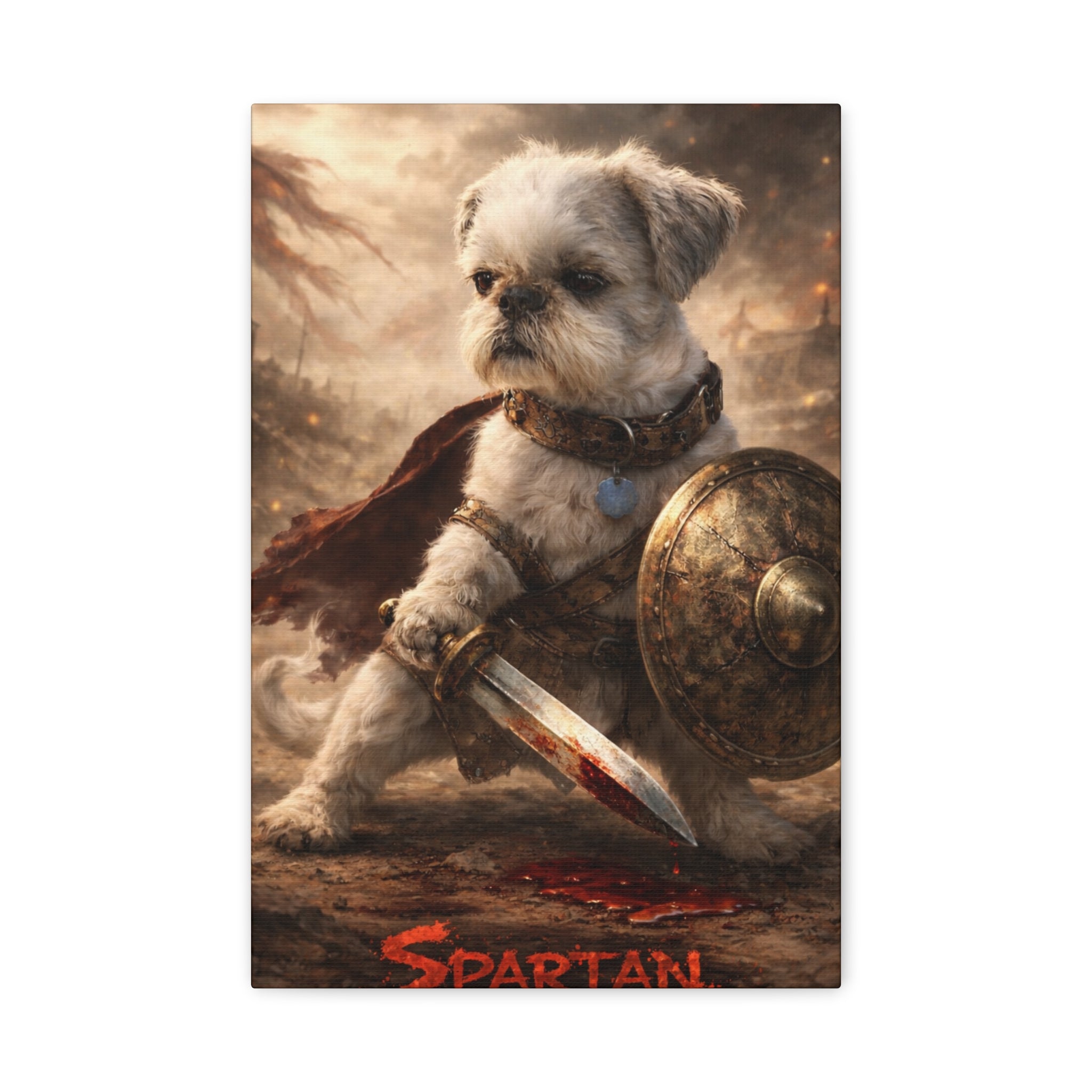 Custom Pet Warrior Canvas | Spartan Dog Art | Personalized Battle Dog Wall Art | Epic Pet Portrait | 12 x 18