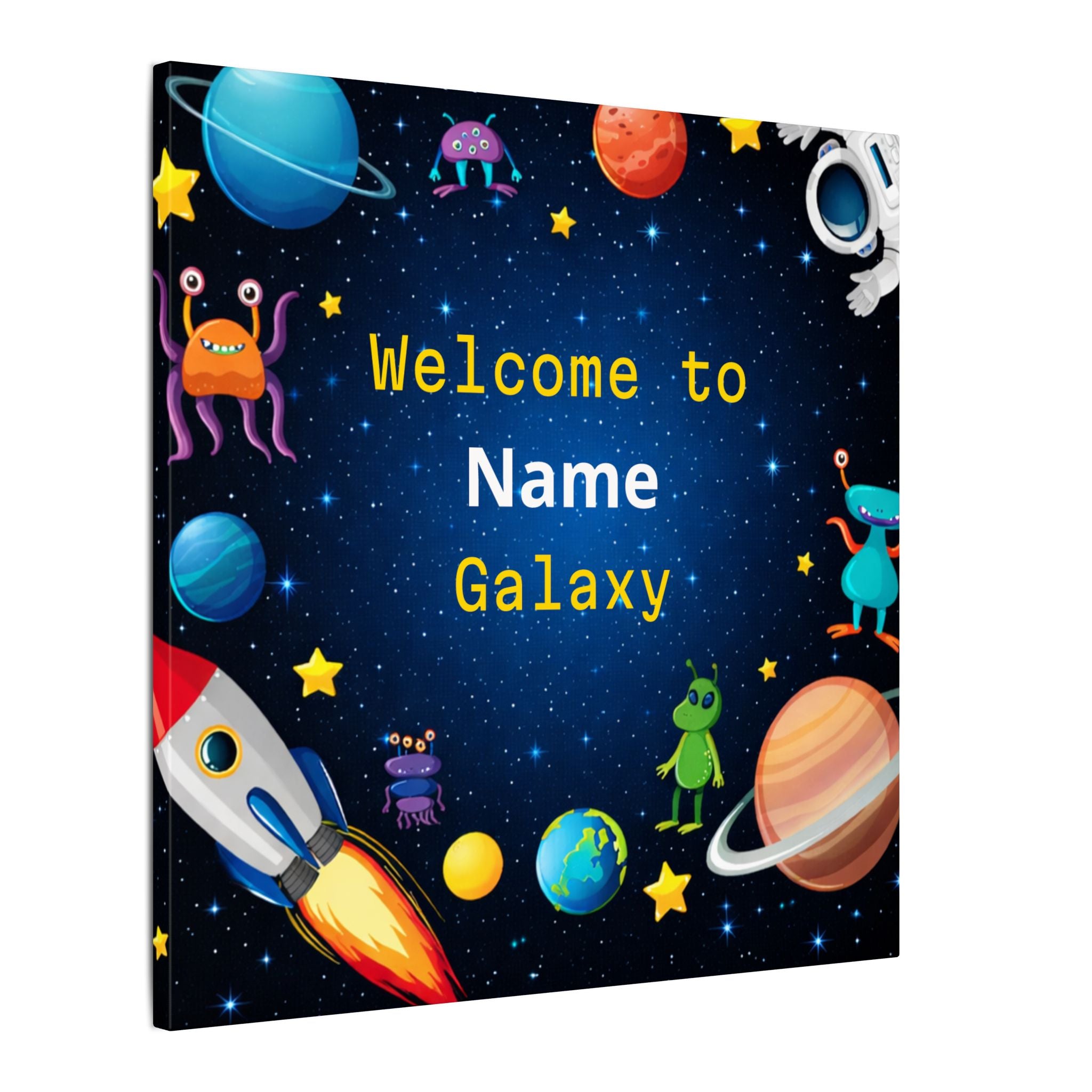 Personalized Space Canvas for Boys Room | Custom Name Galaxy Wall Art | Kids Outer Space Decor |  Boy Bedroom Gift | 2 sizes
