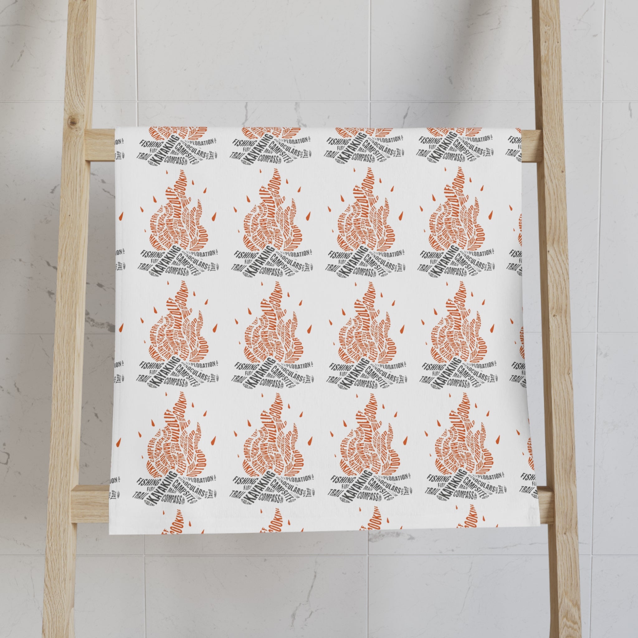 Campfire Pattern Hand Towel | Bonfire Illustration, Outdoor Camping Kitchen Towel
