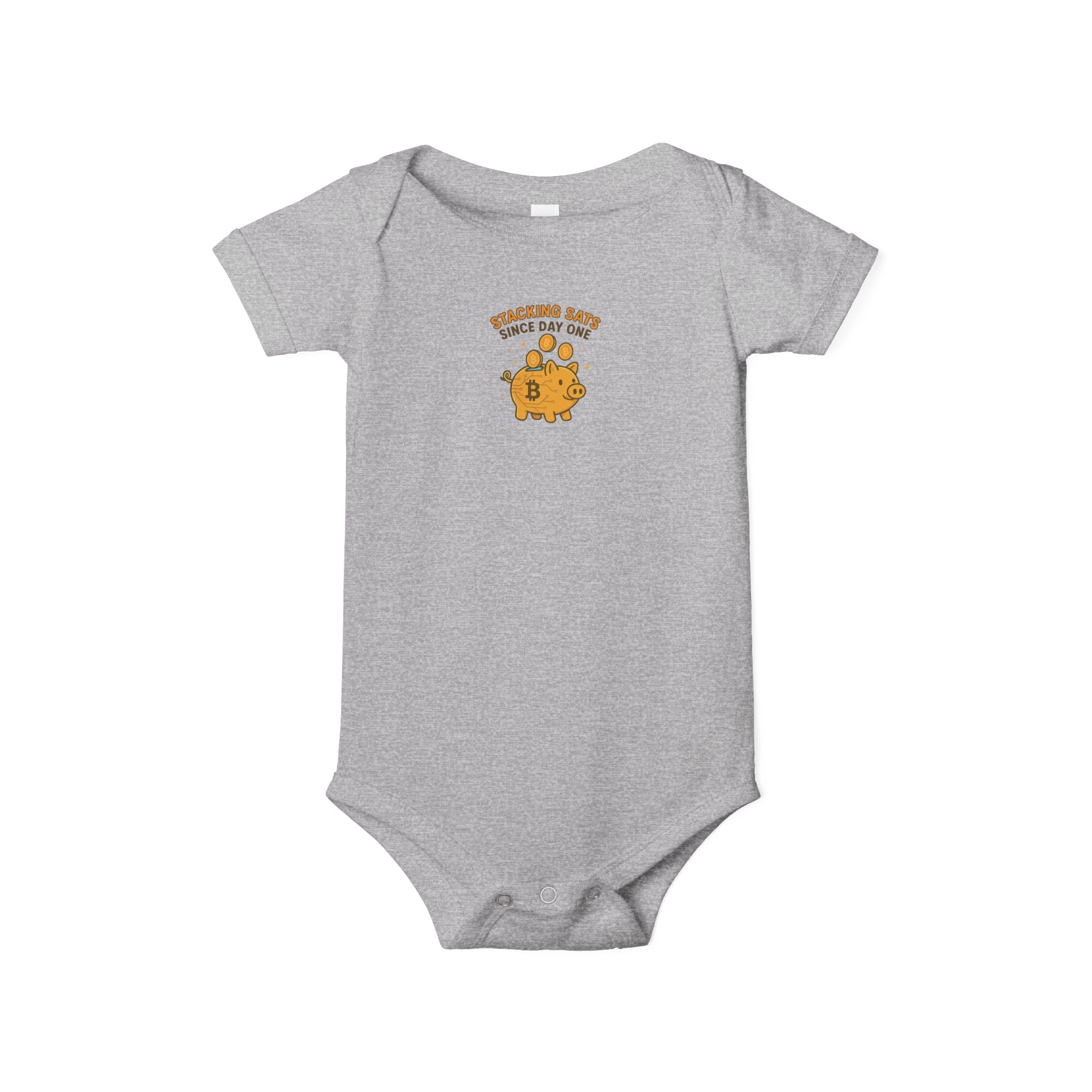 Bitcoin Baby Onesie | Stacking Sats Since Day One | Cute Crypto Piggy Bank Bodysuit | 6 colors - 100% cotton