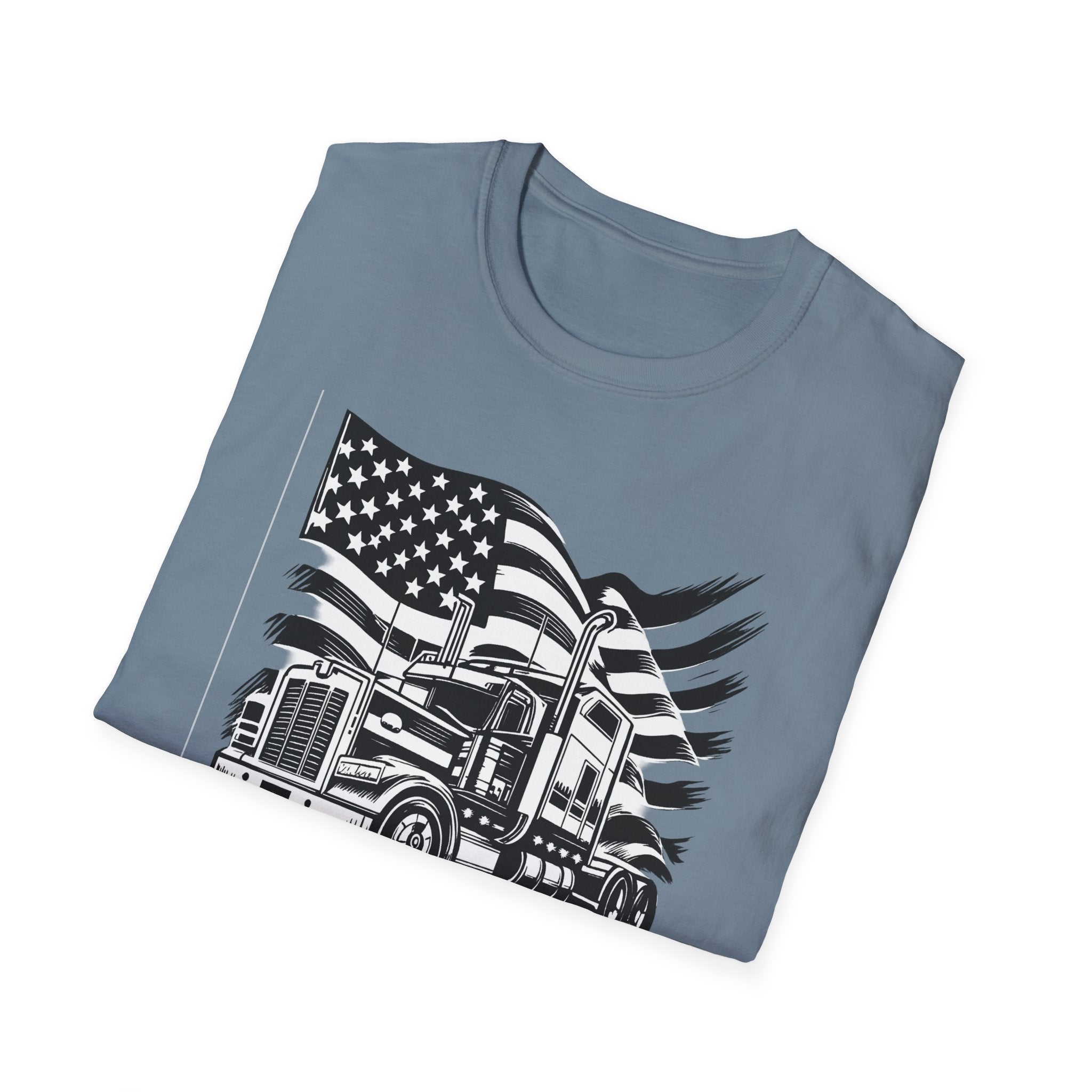 American Trucker Pride T-Shirt | Patriotic Semi Truck Graphic Tee for Truck Drivers |  USA Flag Big Rig Shirt | 5 colors - 100% cotton