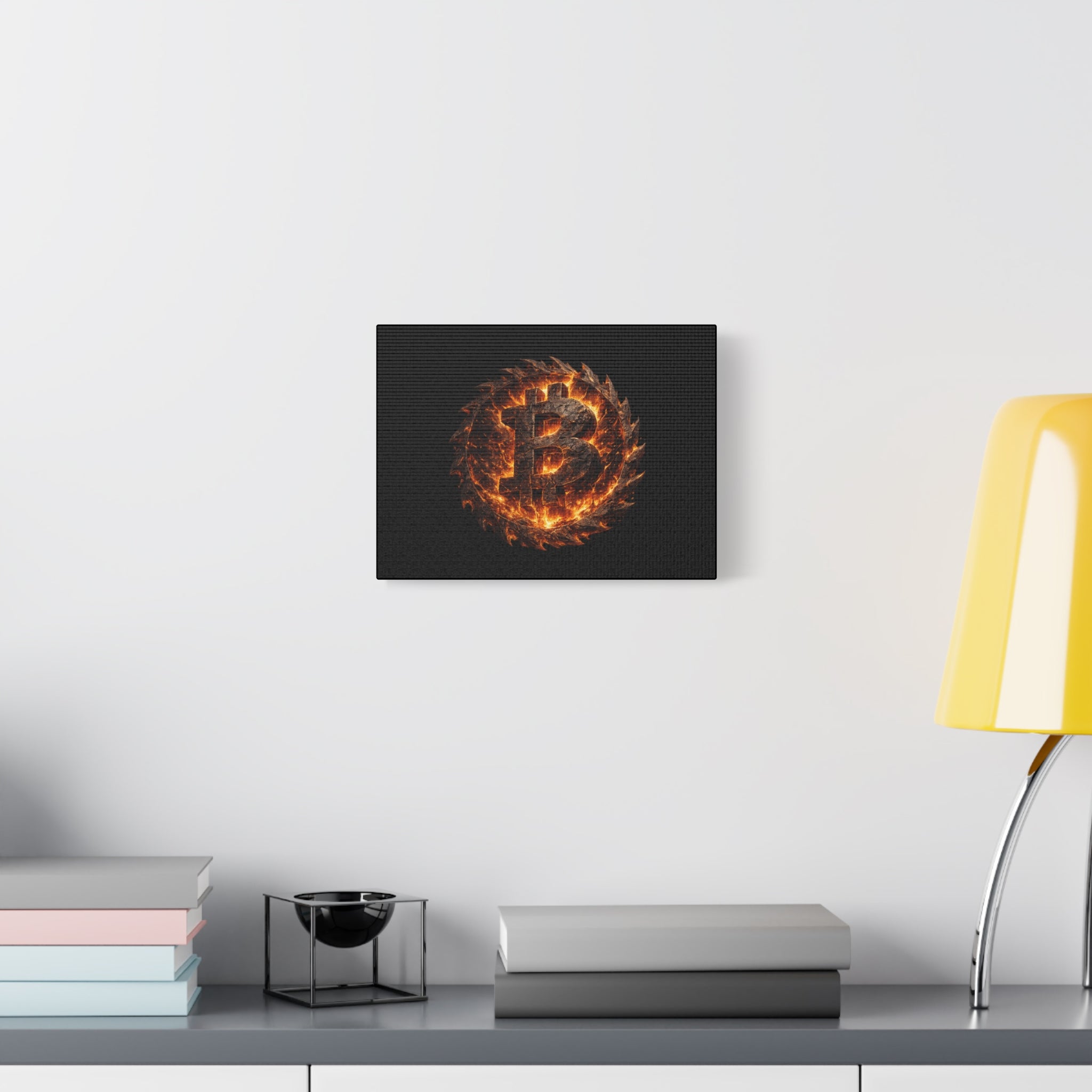 Fiery Bitcoin Emblem Canvas | Bitcoin Wall Art  12 x 9