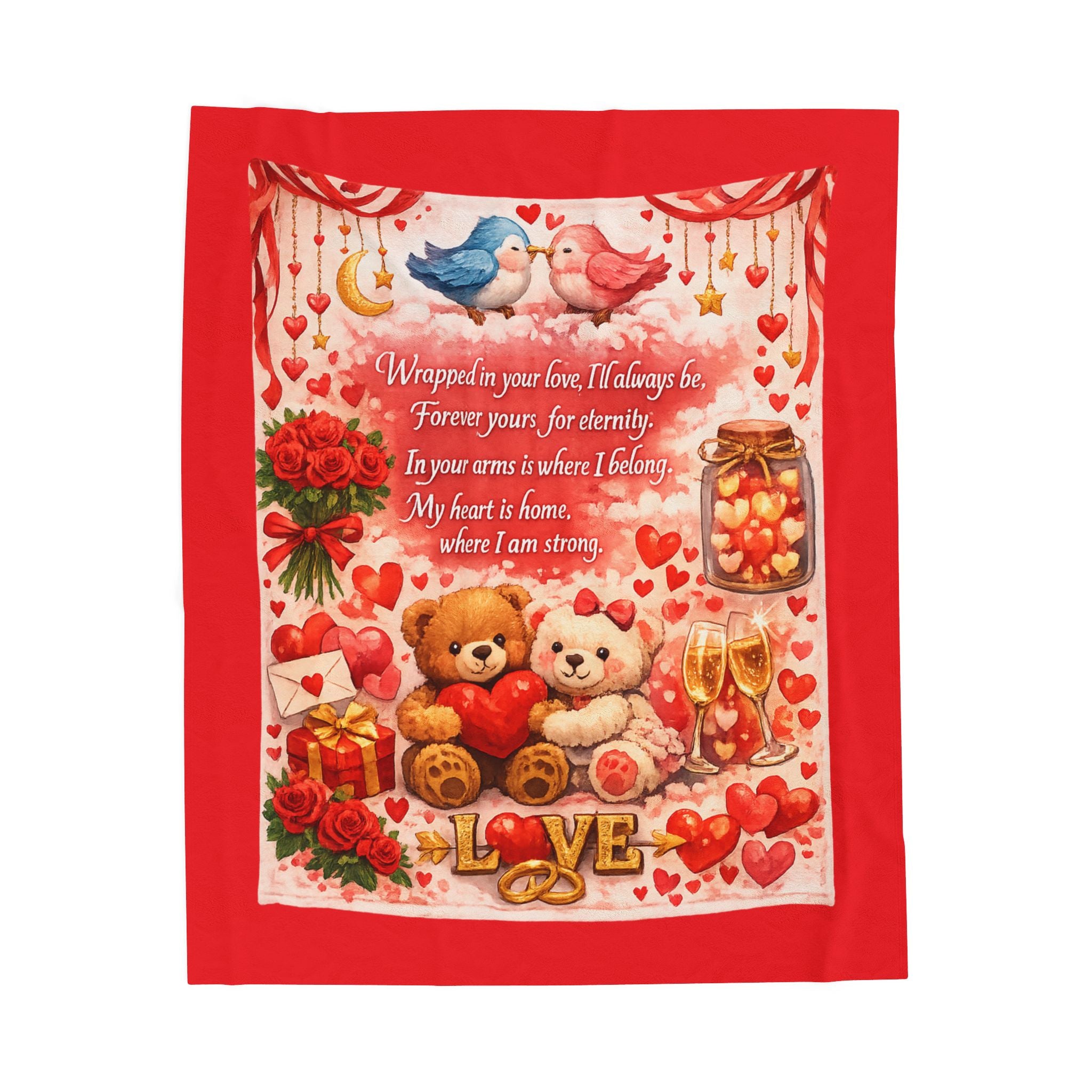 Romantic Love Throw Blanket | Valentine Teddy Bears, Heart Poem Cozy Gift for Couples | Anniversary or Wedding Keepsake | 50" x 60"