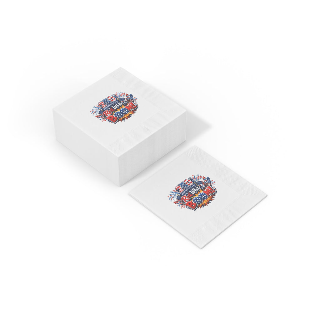Red White & Boom Napkins | USA 250th Anniversary Napkins | 4th of July Patriotic Decor | America 250 Celebration| (50 or 100 Count) 2 sizes