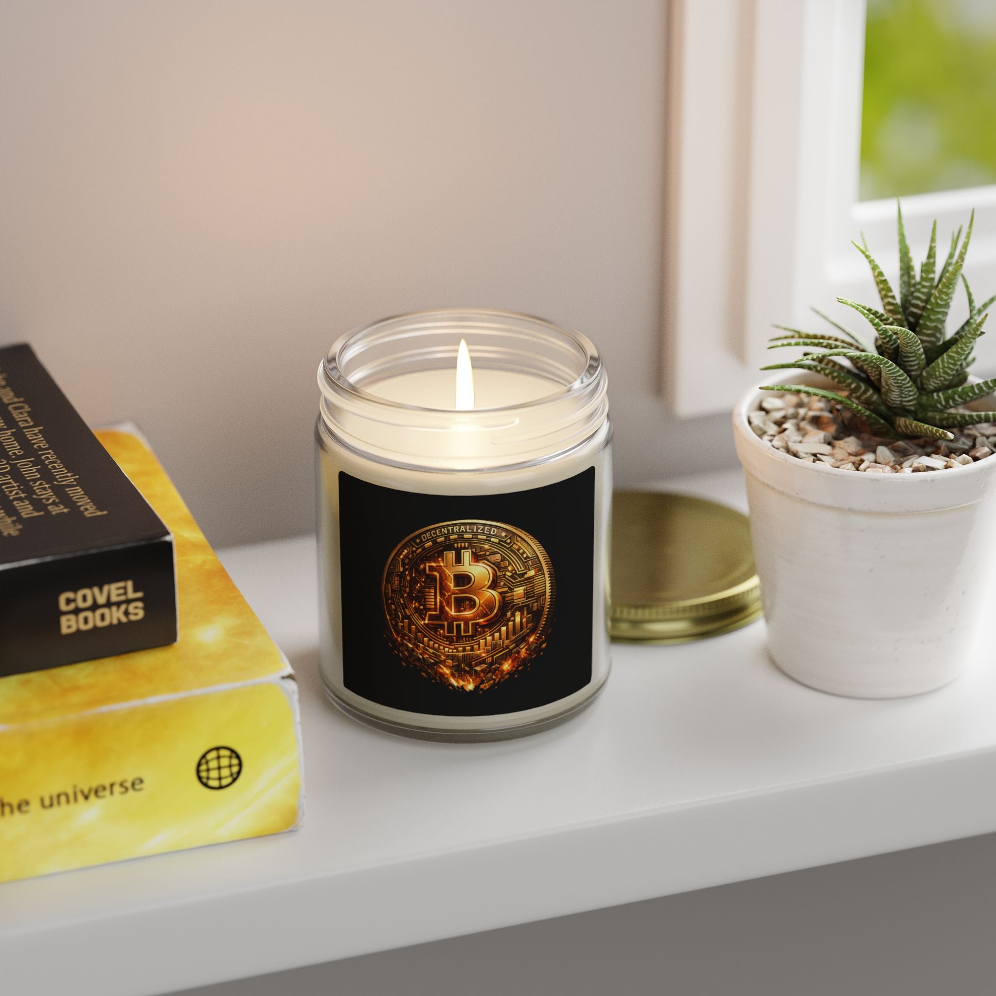 Burning Bitcoin Coin Candle | Coconut Apricot Wax | 4oz 9oz | 8 scents available