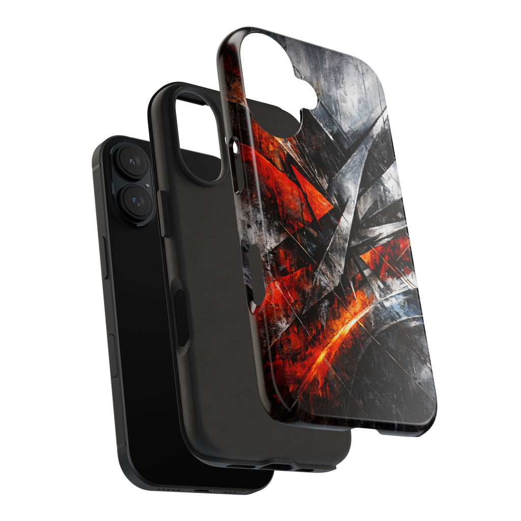 Abstract Red Black Tough Phone Case | Geometric Armor Style Case | Impact Resistant Case | iPhone & Samsung