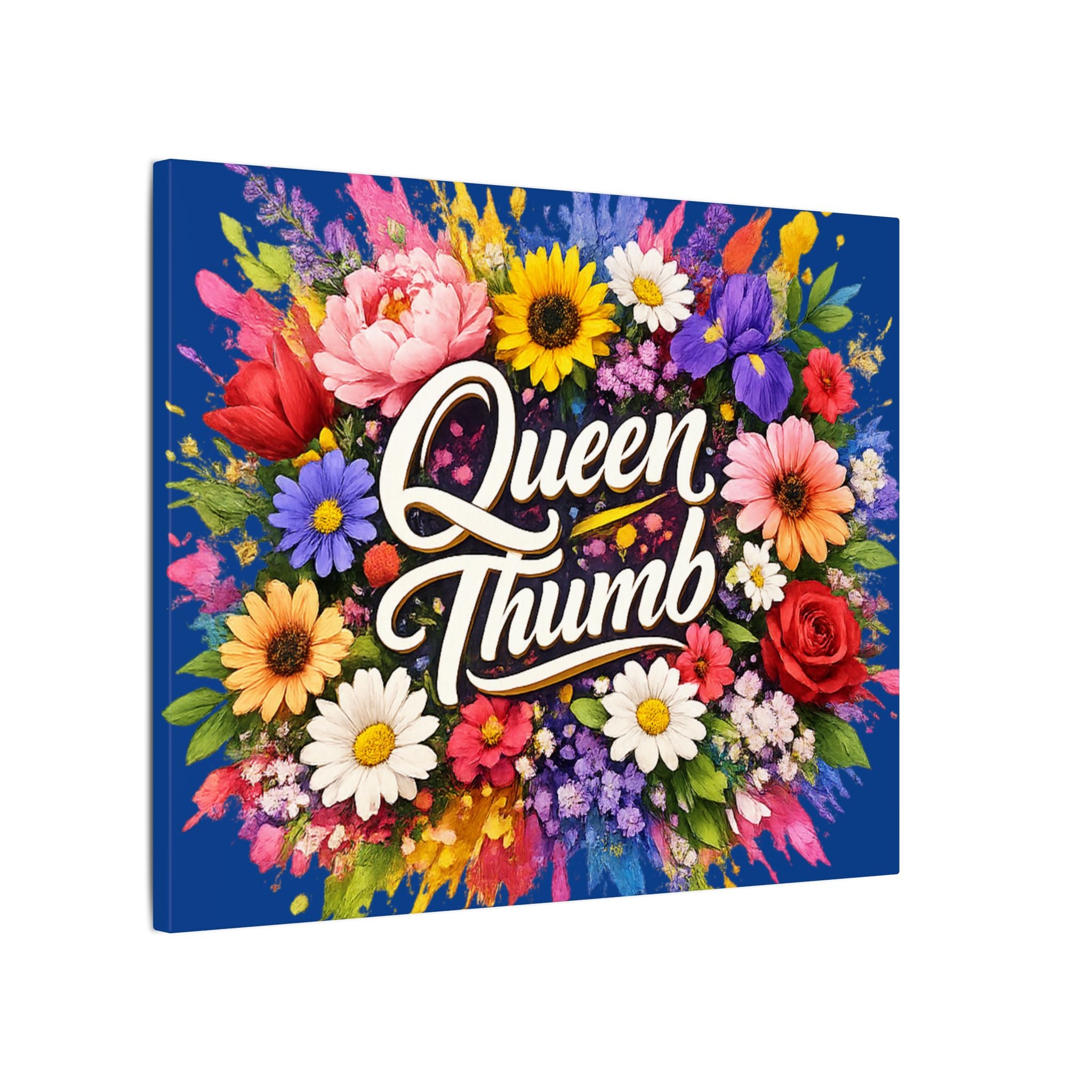 Queen Thumb Floral Canvas Wall Art | Colorful Flower Canvas Print | Gardener Gift | Botanical Living Room Decor | Blue Wall Art | 3 sizes