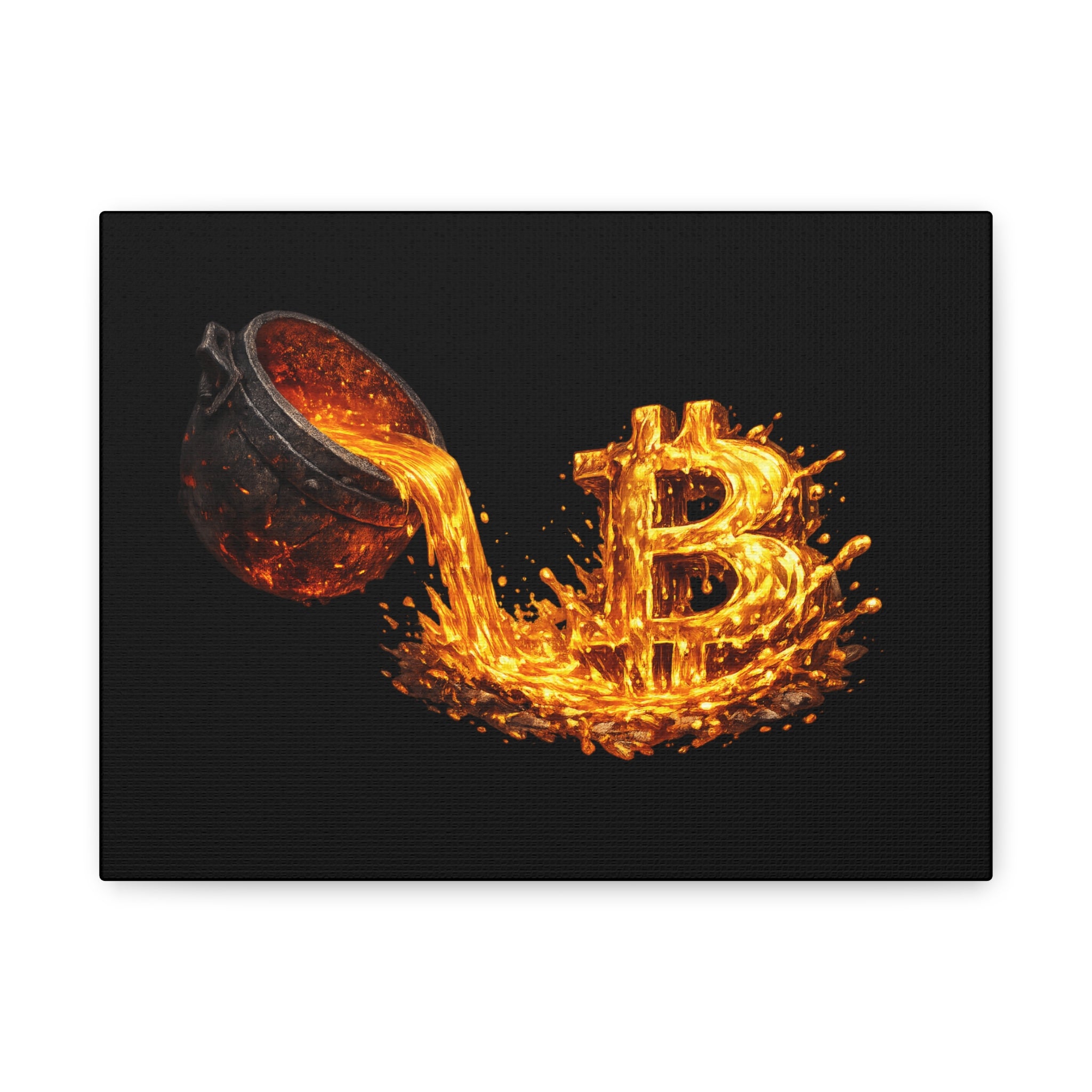Molten Bitcoin Pour Canvas | Bitcoin Wall Art | 12 x 9