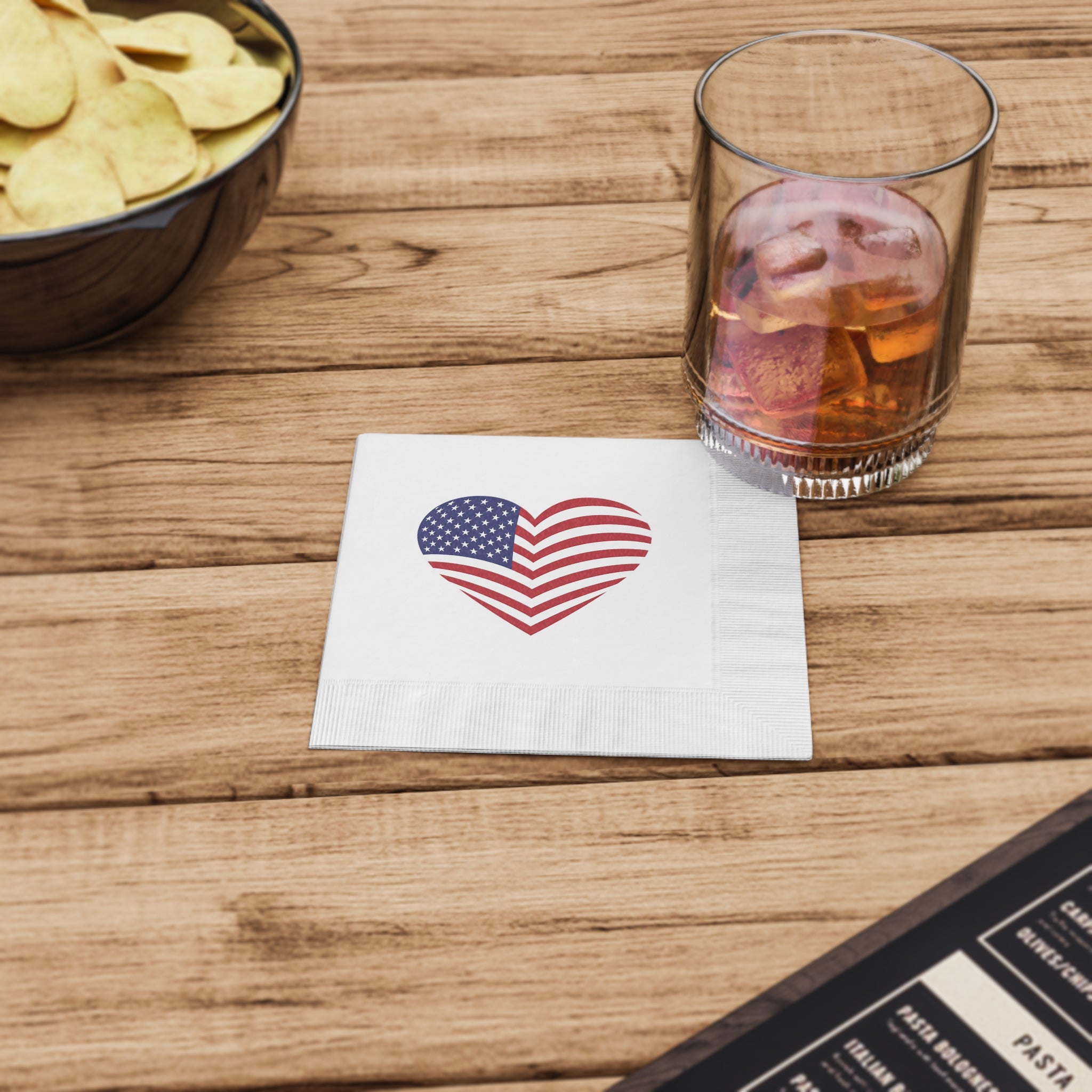 American Flag Heart Napkins | Patriotic Party Napkins for 4th of July | Memorial Day, USA Celebrations (50 or 100 Count) 2 sizes