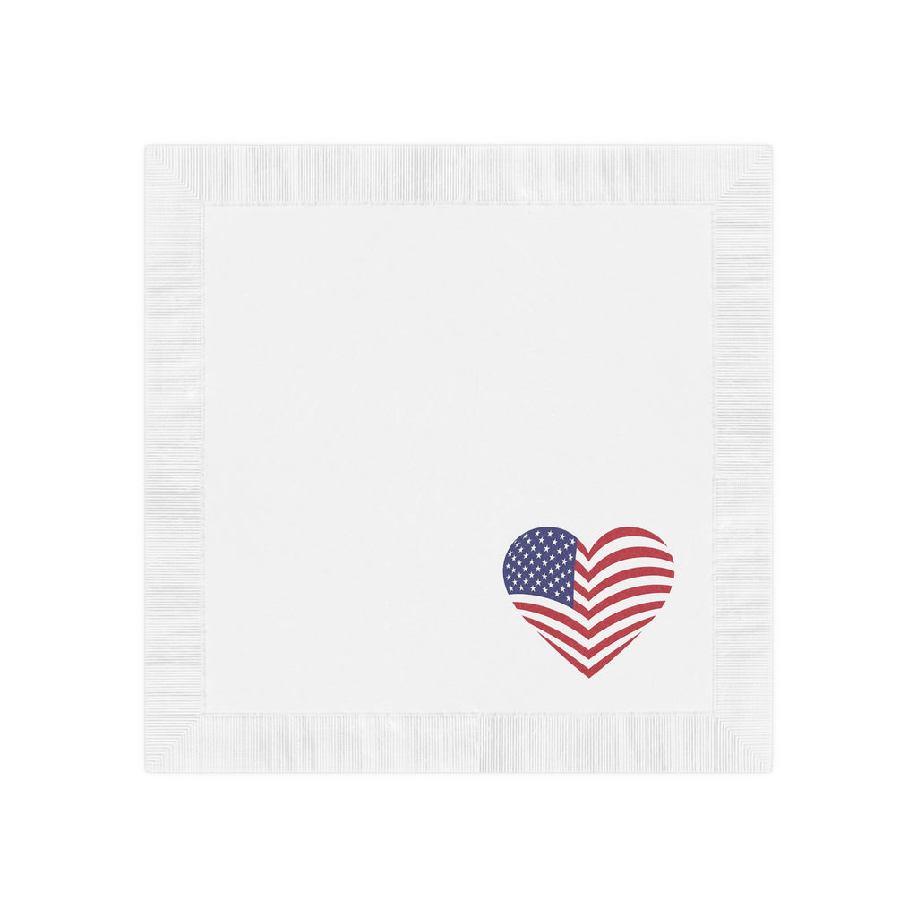 American Flag Heart Napkins | Patriotic Party Napkins for 4th of July | Memorial Day, USA Celebrations (50 or 100 Count) 2 sizes
